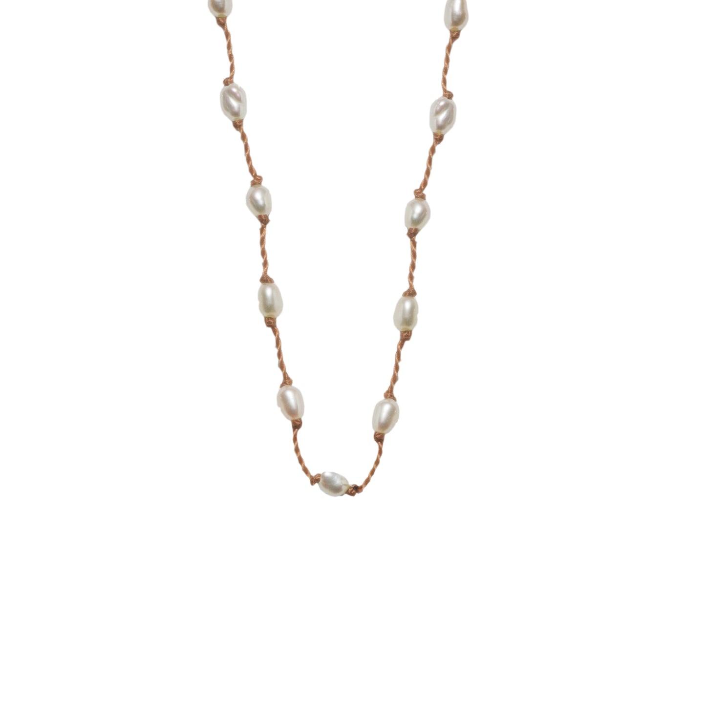 Silver Beady Beat Necklace with Pearl seed Beads and 42cm Beige Cord