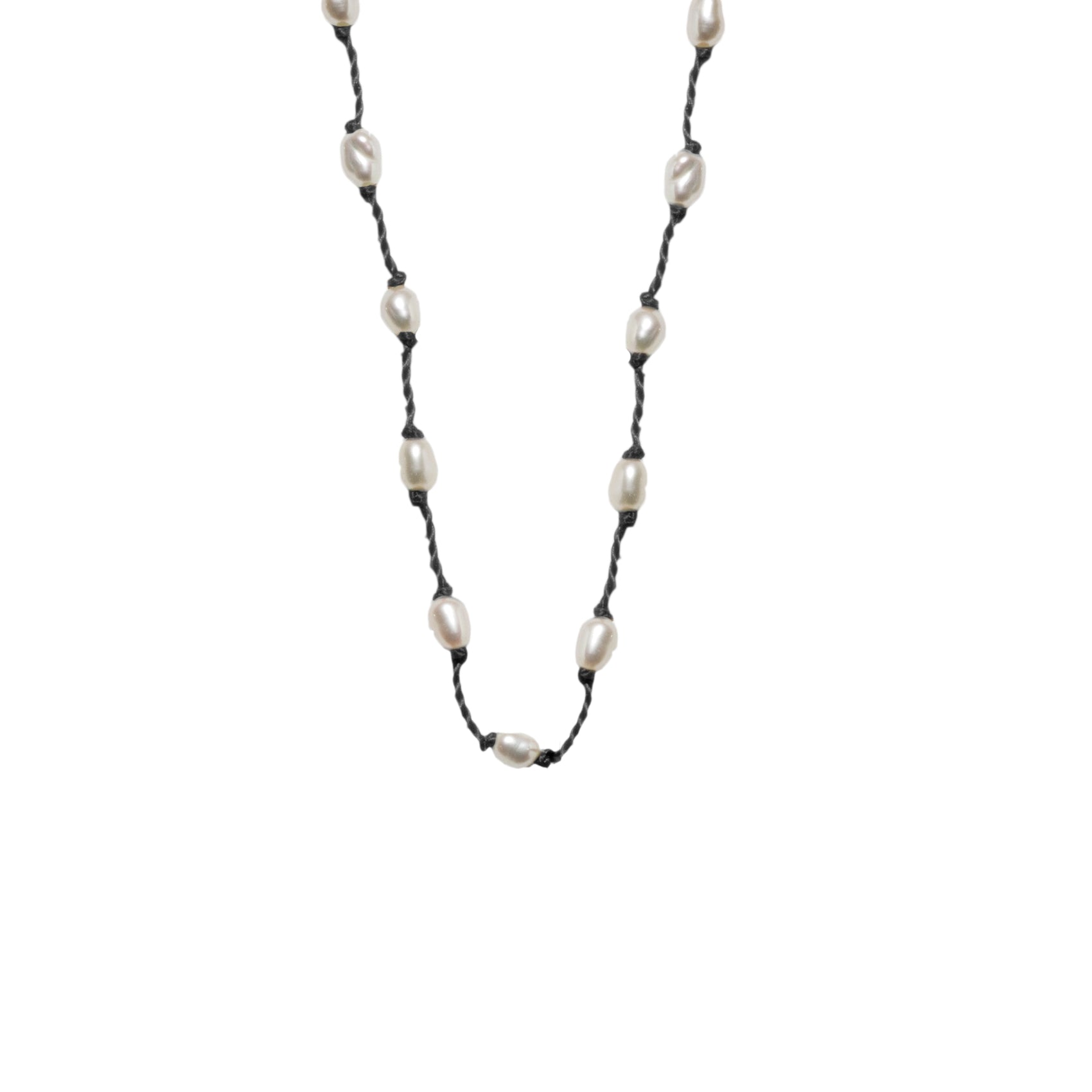 Silver Beady Beat Necklace with Pearl seed Beads and 42cm Black Cord