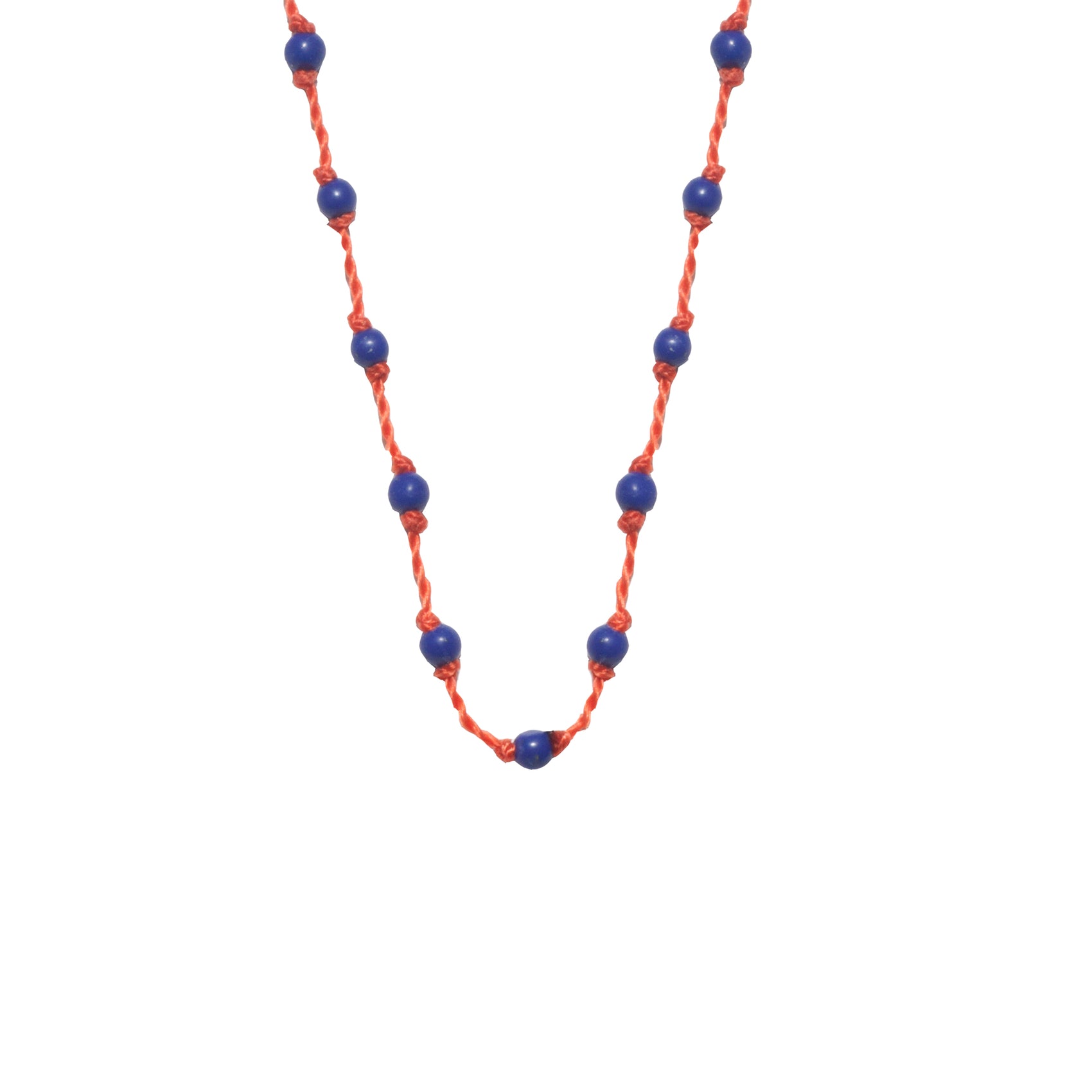 Silver Beady Beat Necklace with Lapis Lazuli Beads and 42cm Orange Cord