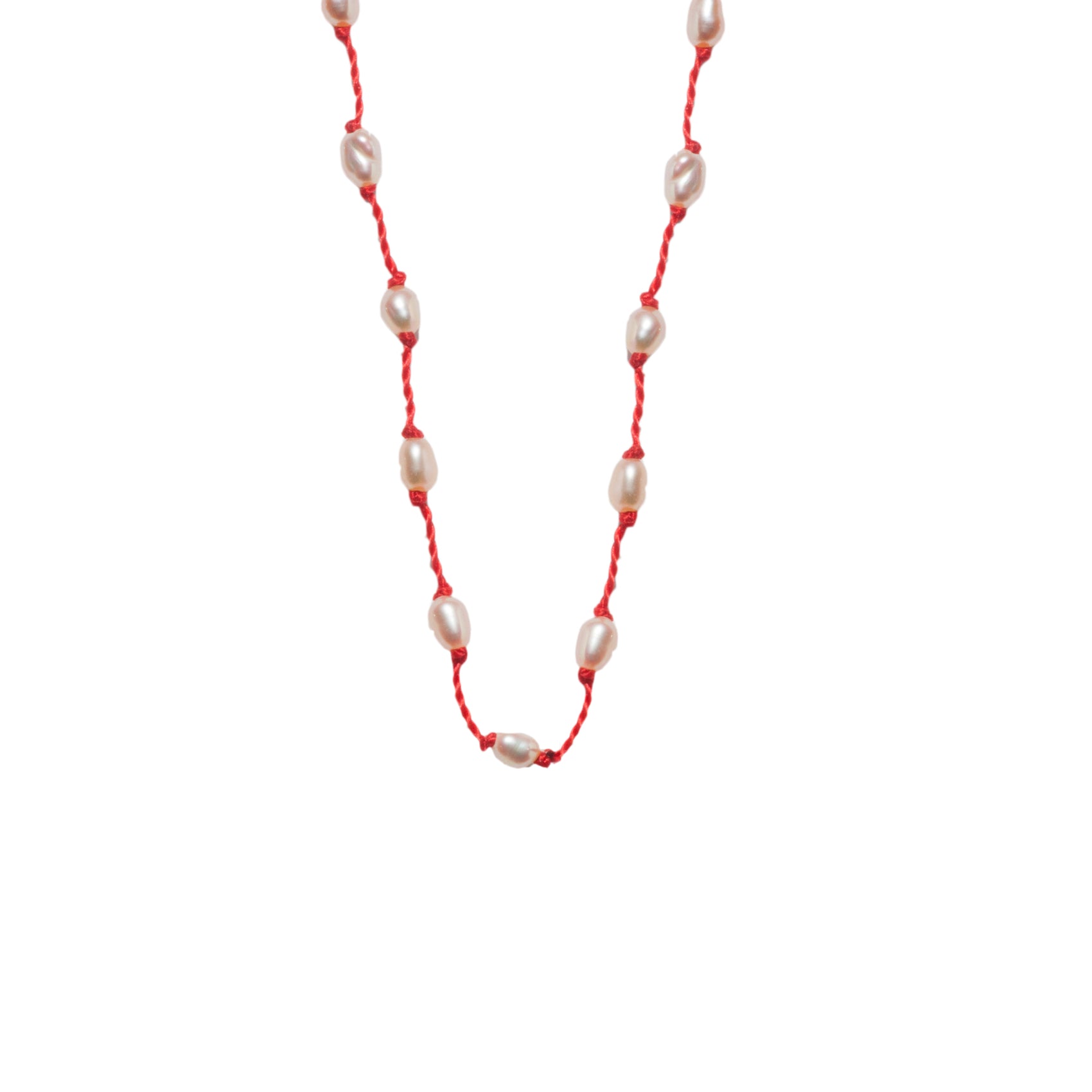 Silver Beady Beat Necklace with Pearl Beads and 42cm Red Cord