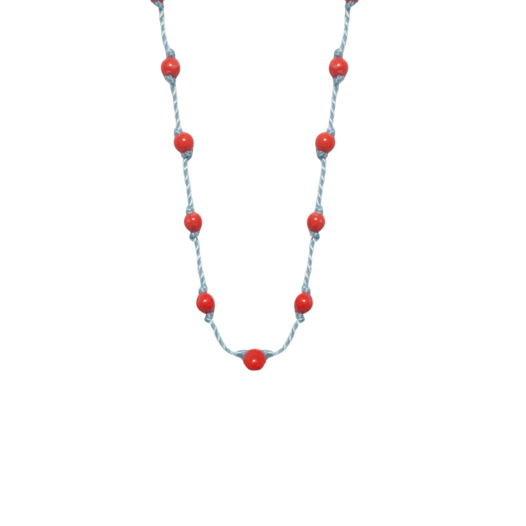 Silver Beady Beat Necklace with Orange Coral Beads and 42cm Aqua Marine Cord