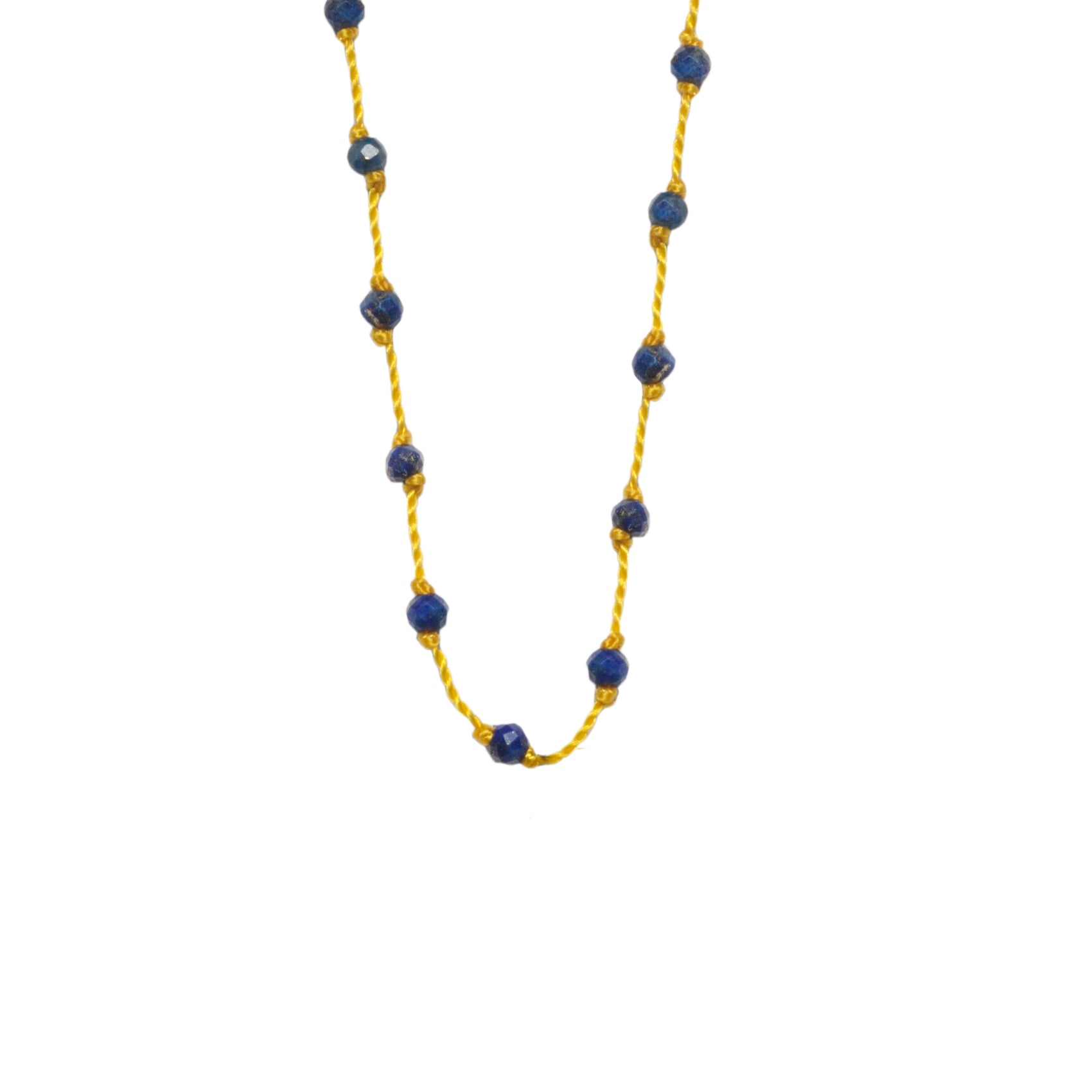 Silver Beady Beat Necklace with Lapis Lazuli Beads and 42cm Yellow Cord