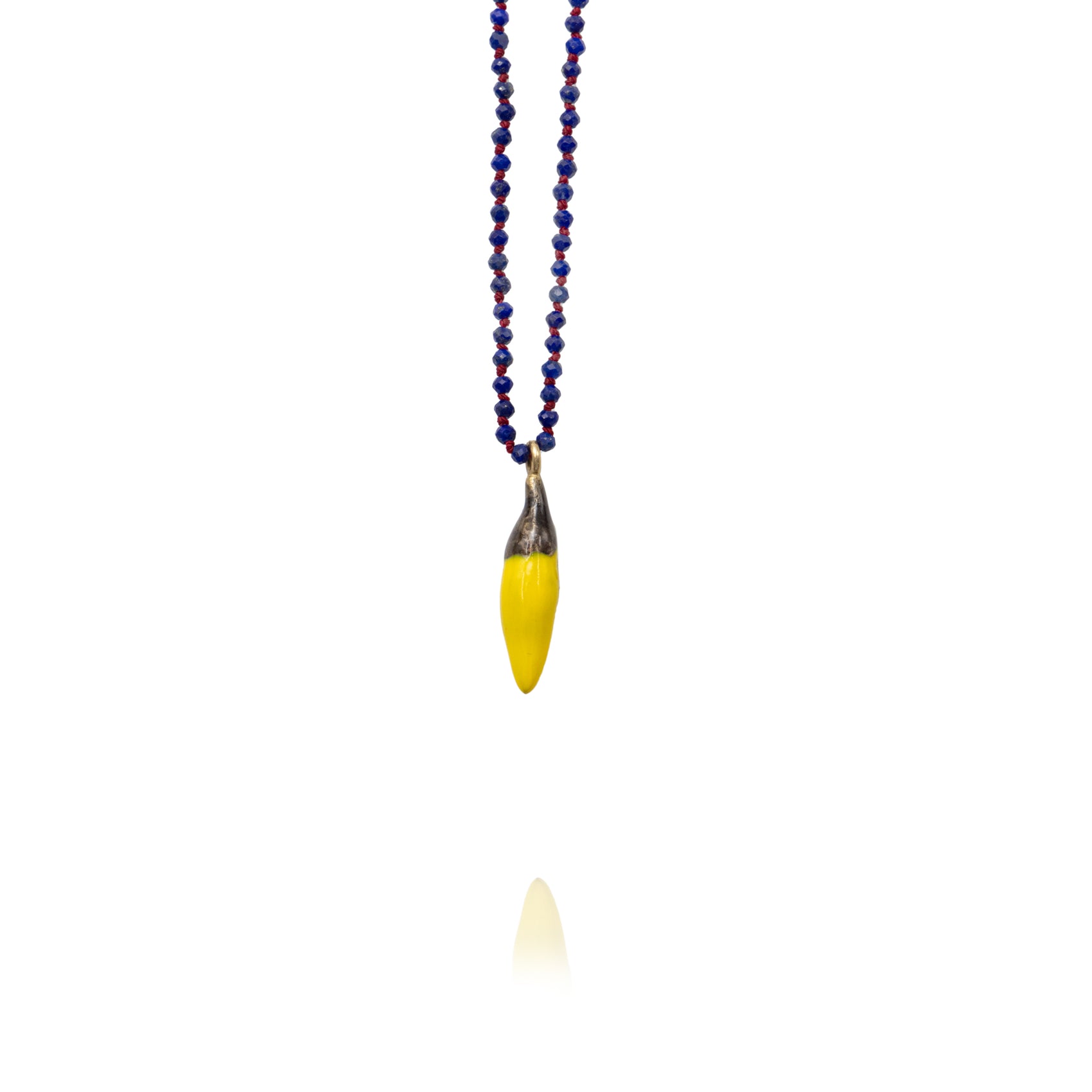 Neclace Soo Hot Chili with Small Yellow Pepper, Lapis Lazouli beads and Red cord