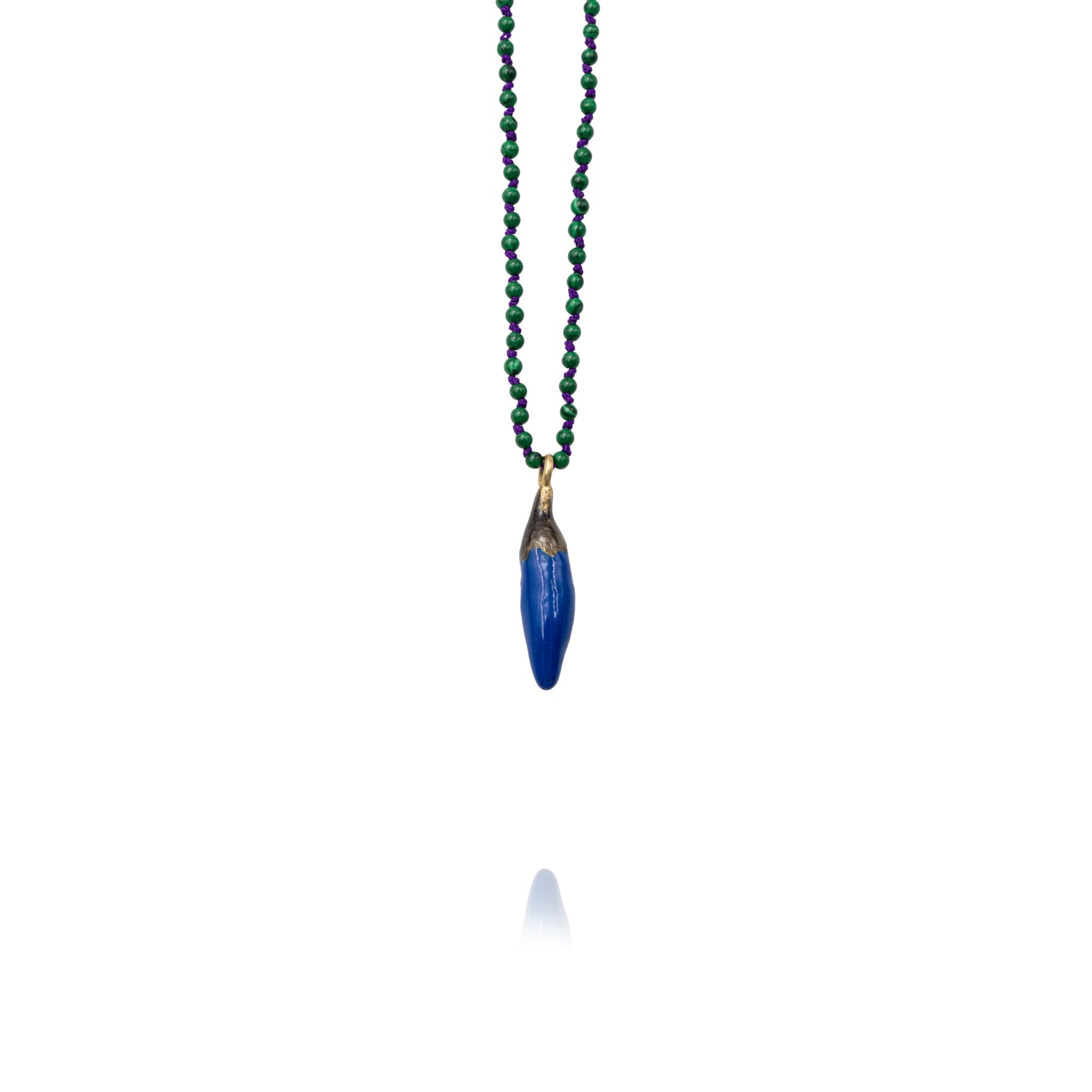 Neclace Soo Hot Chili with X-Small Klein Blue Pepper, Malachite beads and Blue cord