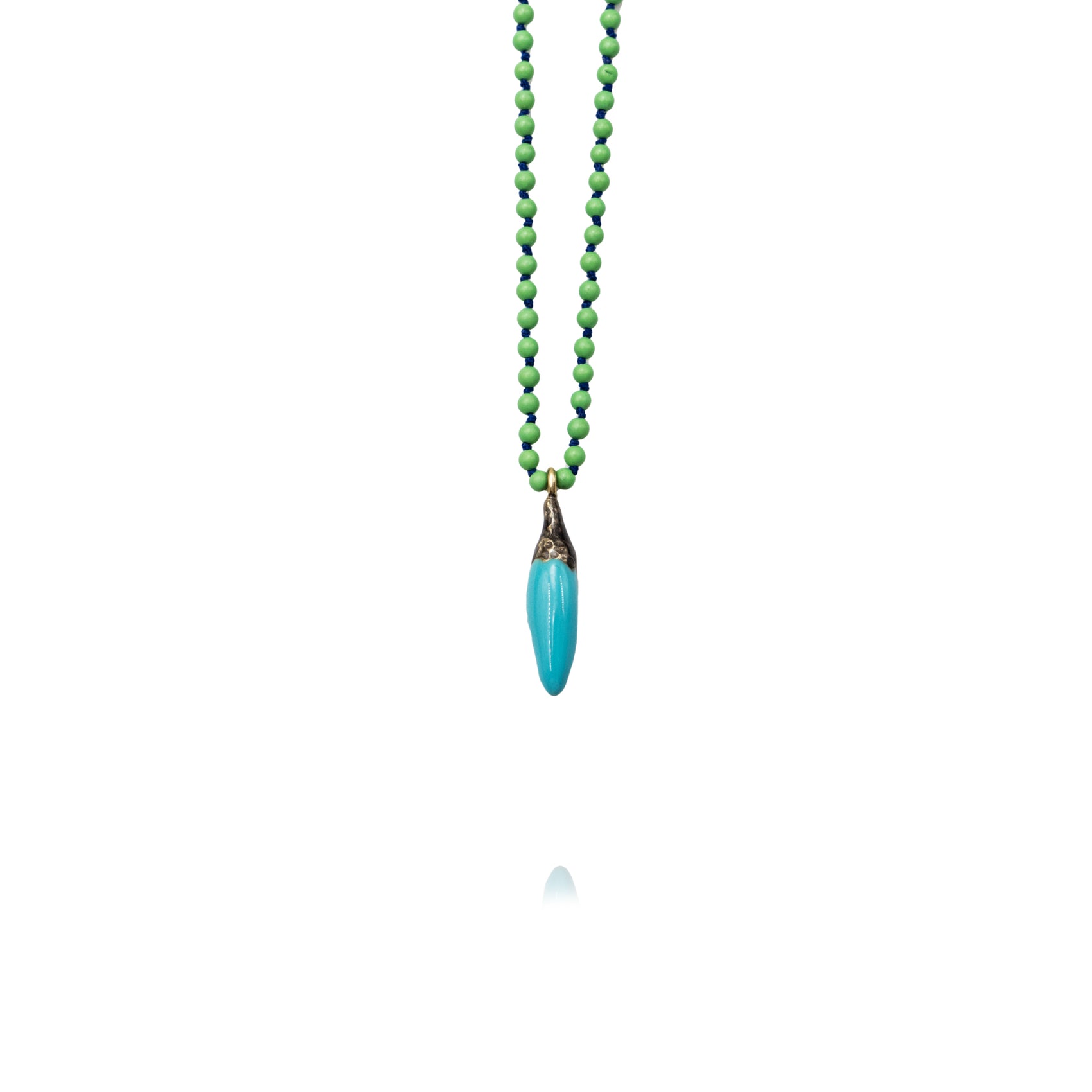 Neclace Soo Hot Chili with Small Purple Pepper, Green Turquoise  beads and Blue cord