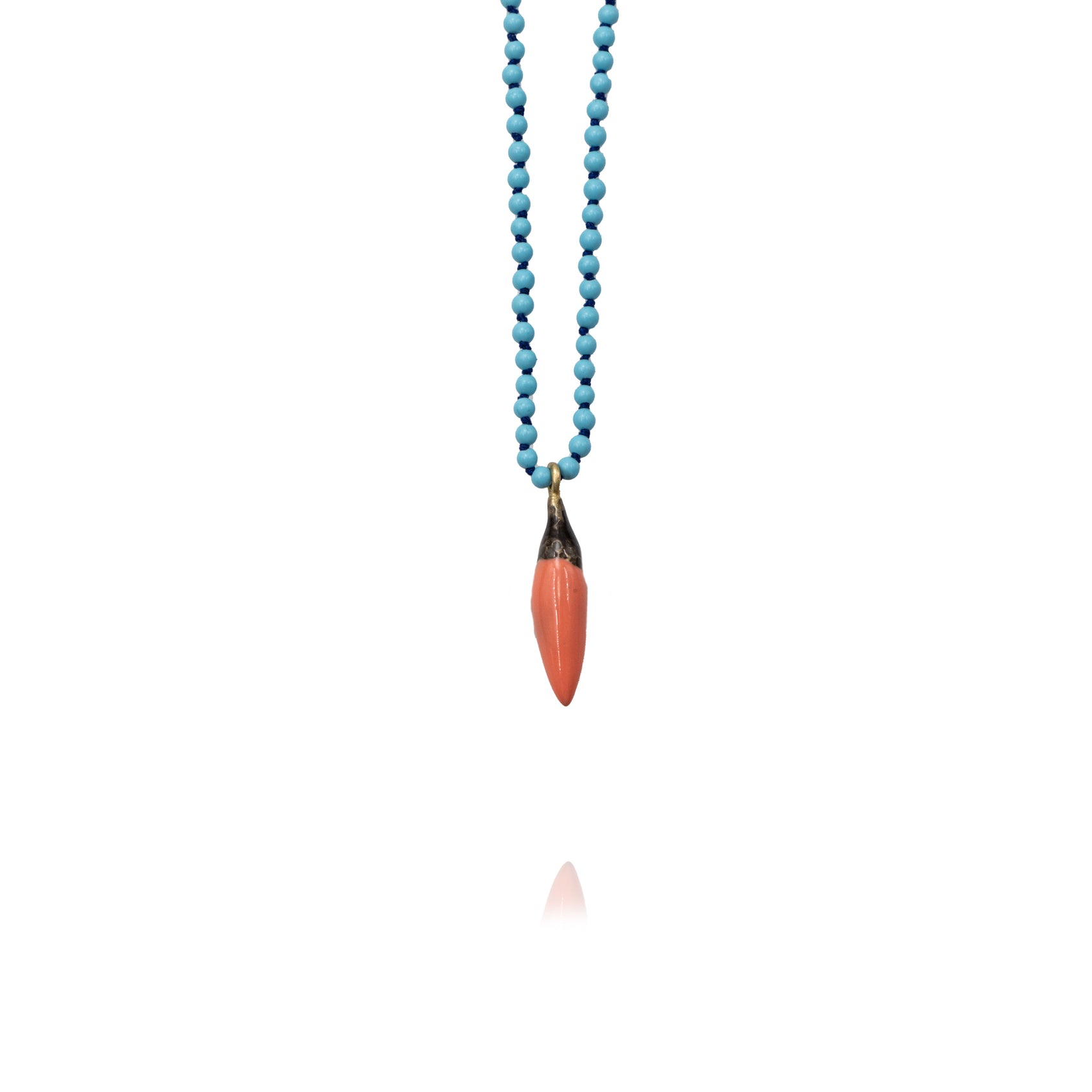 Neclace Soo Hot Chili with Small Somon Pepper, Baby Blue  beads and Blue cord