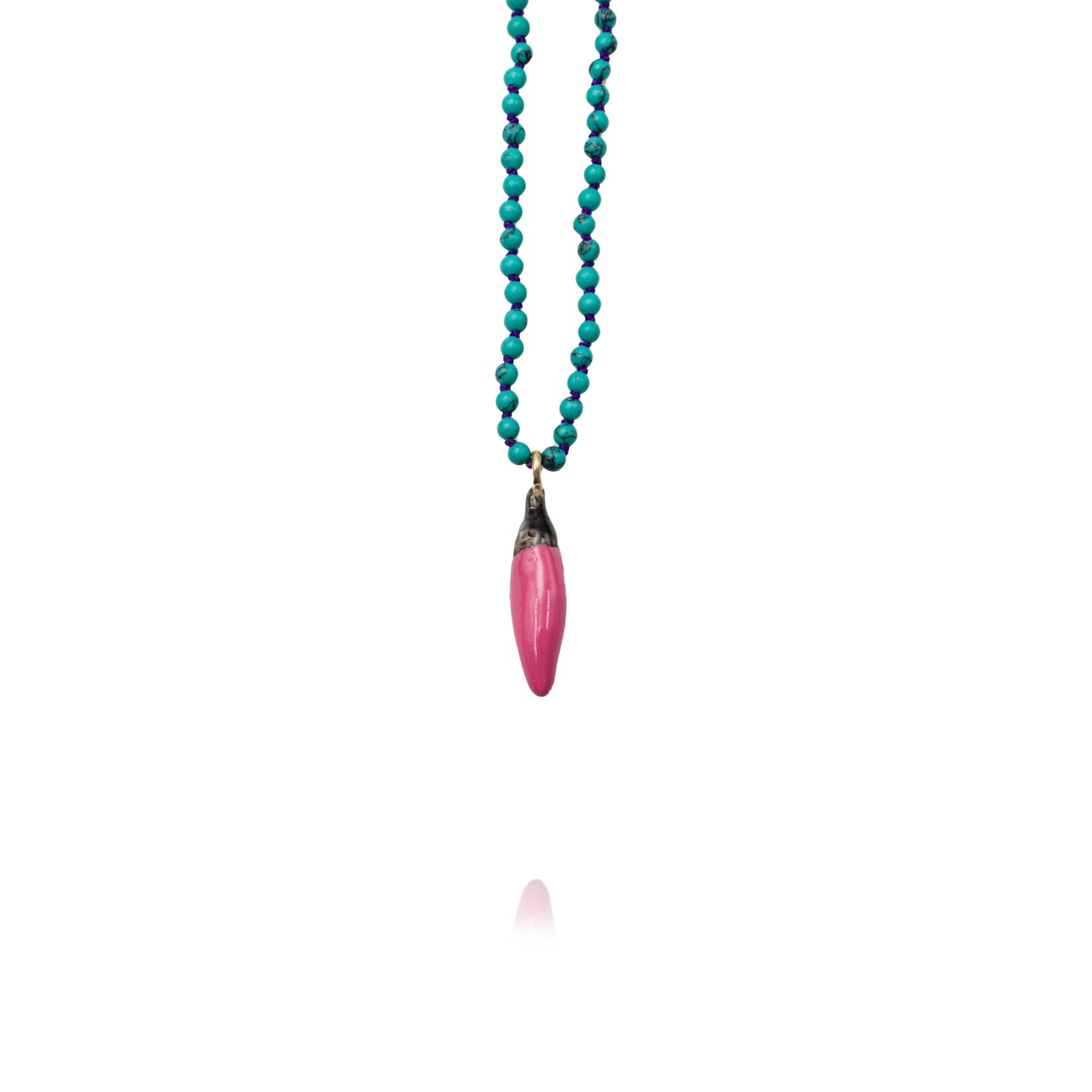 Neclace Soo Hot Chili with X-Small Magenta Pepper, Turquoise beads and Red cord