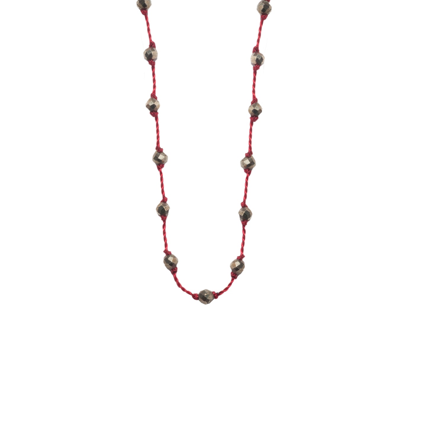 Silver Beady Beat Necklace with Pyrite Beads and 42cm Garnet Cord