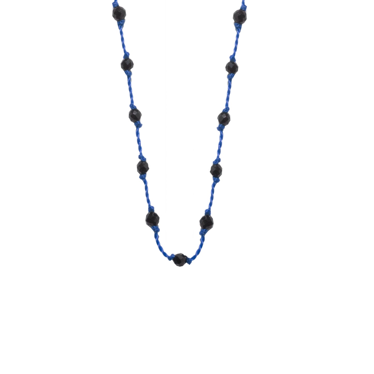 Silver Beady Beat Necklace with Spinel Beads and 42cm Blue Cord