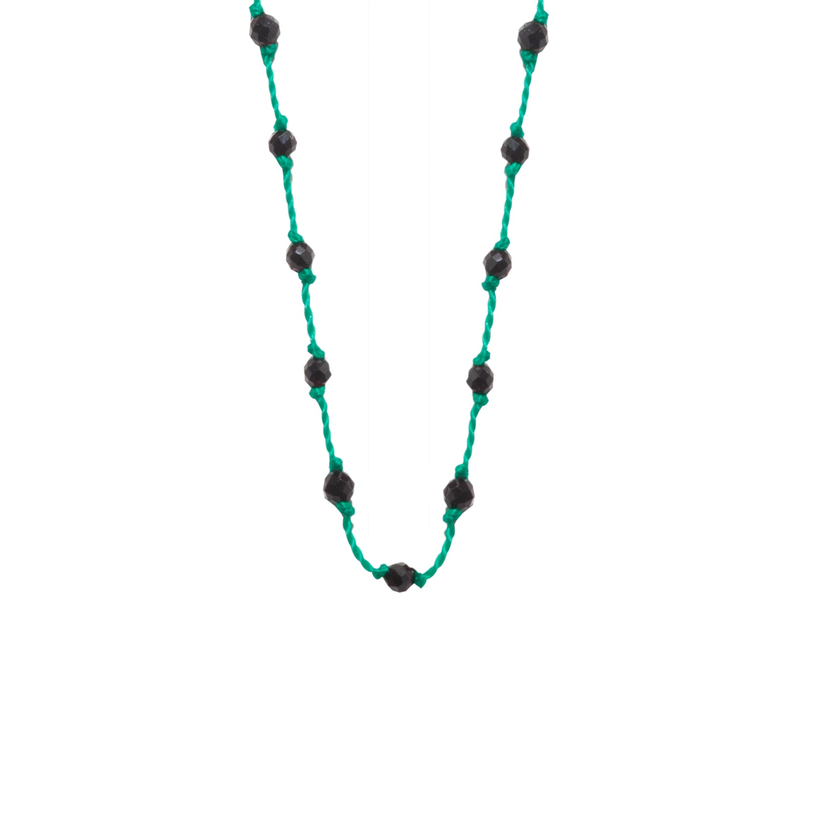 Silver Beady Beat Necklace with Spinel Beads and 42cm Green Cord