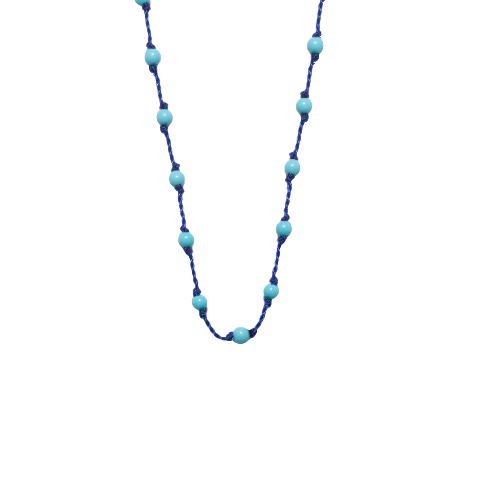 Silver Beady Beat Necklace with Baby Blue Turquoise Beads and 42cm Blue Cord