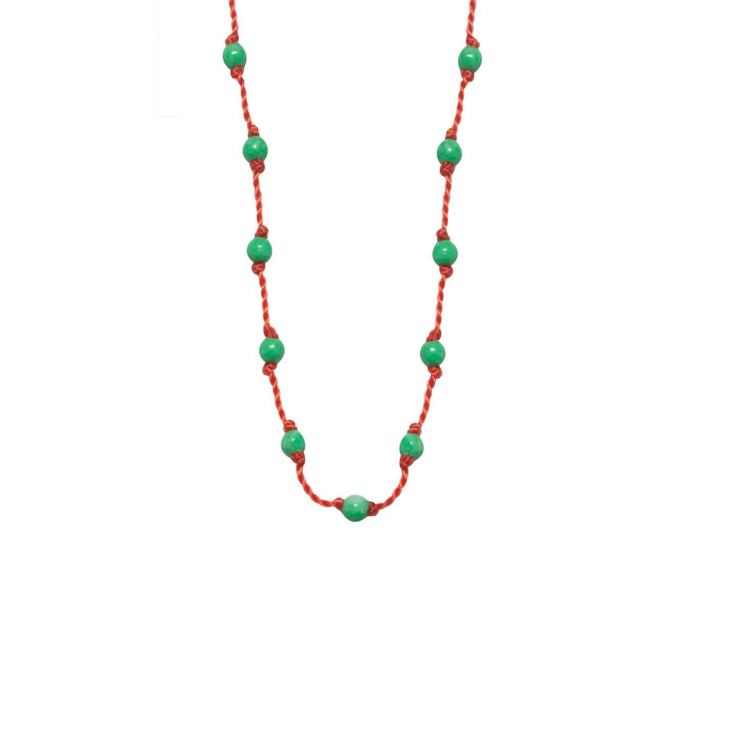 Silver Beady Beat Necklace with Green Turquoise Beads and 42cm Orange Cord