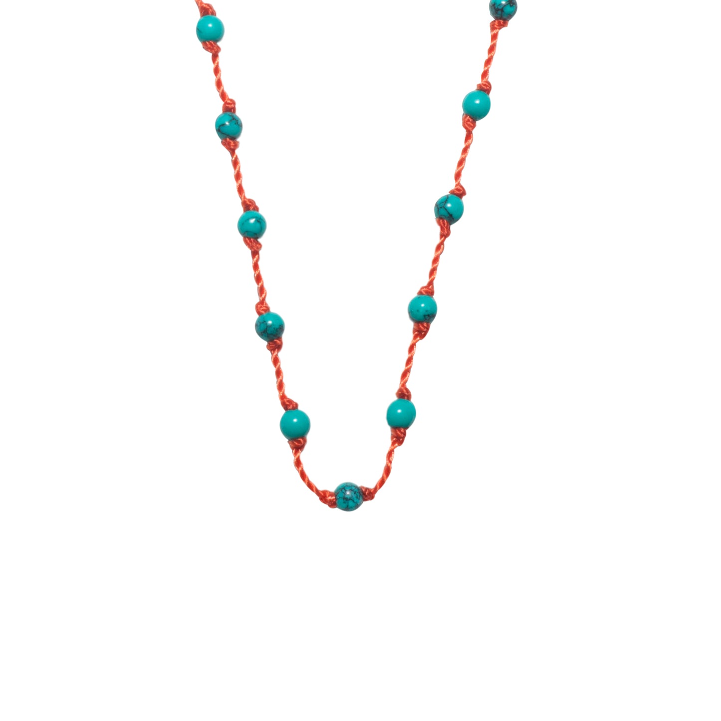 Silver Beady Beat Necklace with Turquoise Beads and 42cm Orange Cord