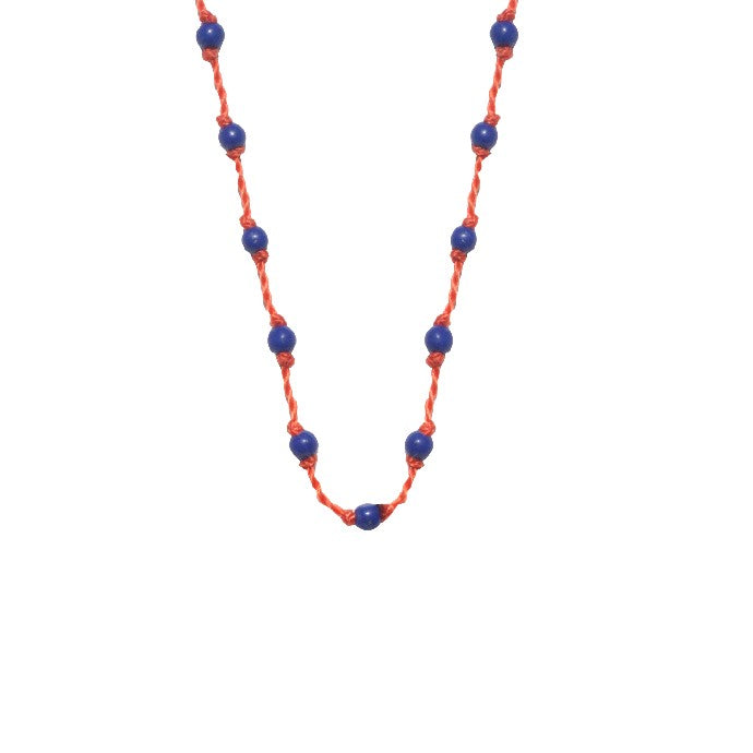 Silver Beady Beat Necklace with Lapis Lazuli Beads and 80cm Orange Cord