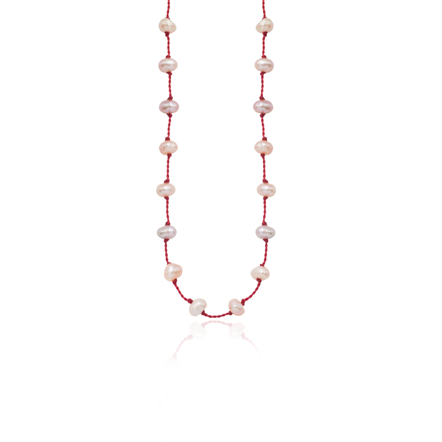 Silver Beady Beat Necklace with Baroque Pearl Beads and 60cm Garnet Cord