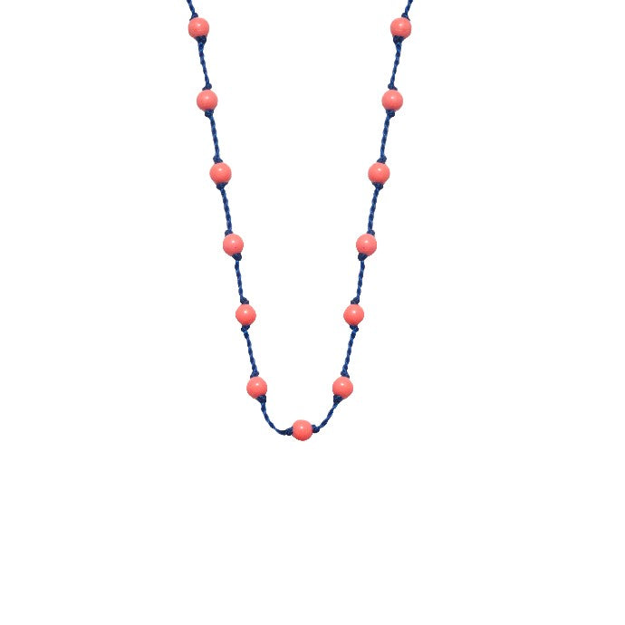 Silver Beady Beat Necklace with Orange Coral Beads and 80cm Aqua Cord