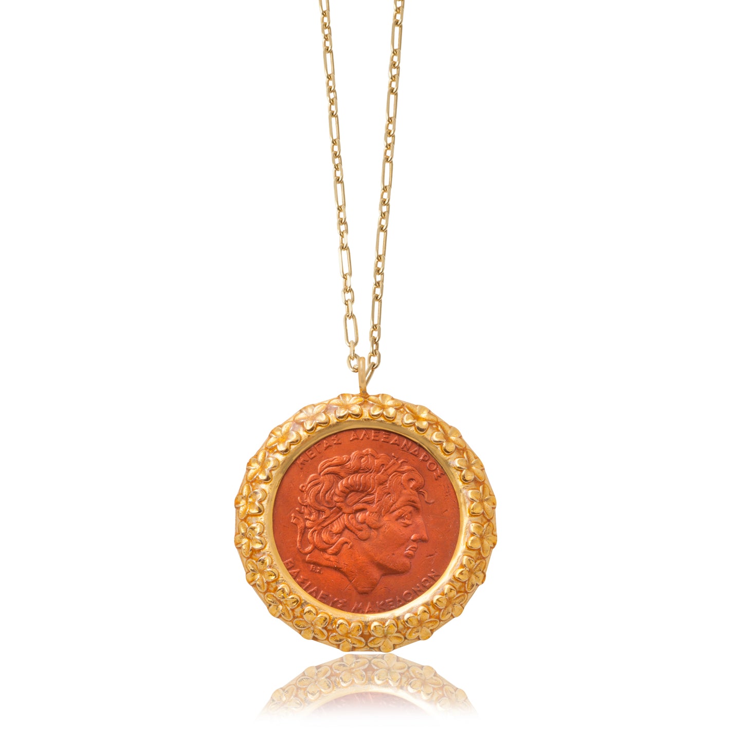 Necklace Money-Money With Enameled Extra Large Wreath Coin and 86cm Sterling Silver Chain