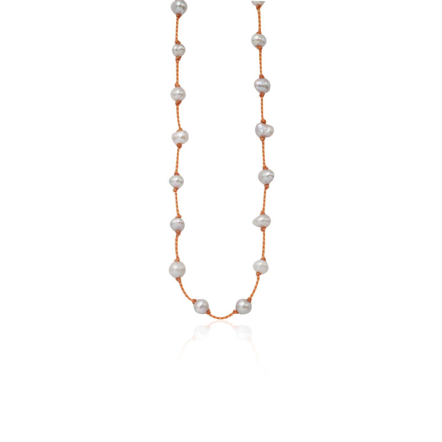 Silver Beady Beat Necklace with Baroque Pearl Beads and 80cm Gold Cord