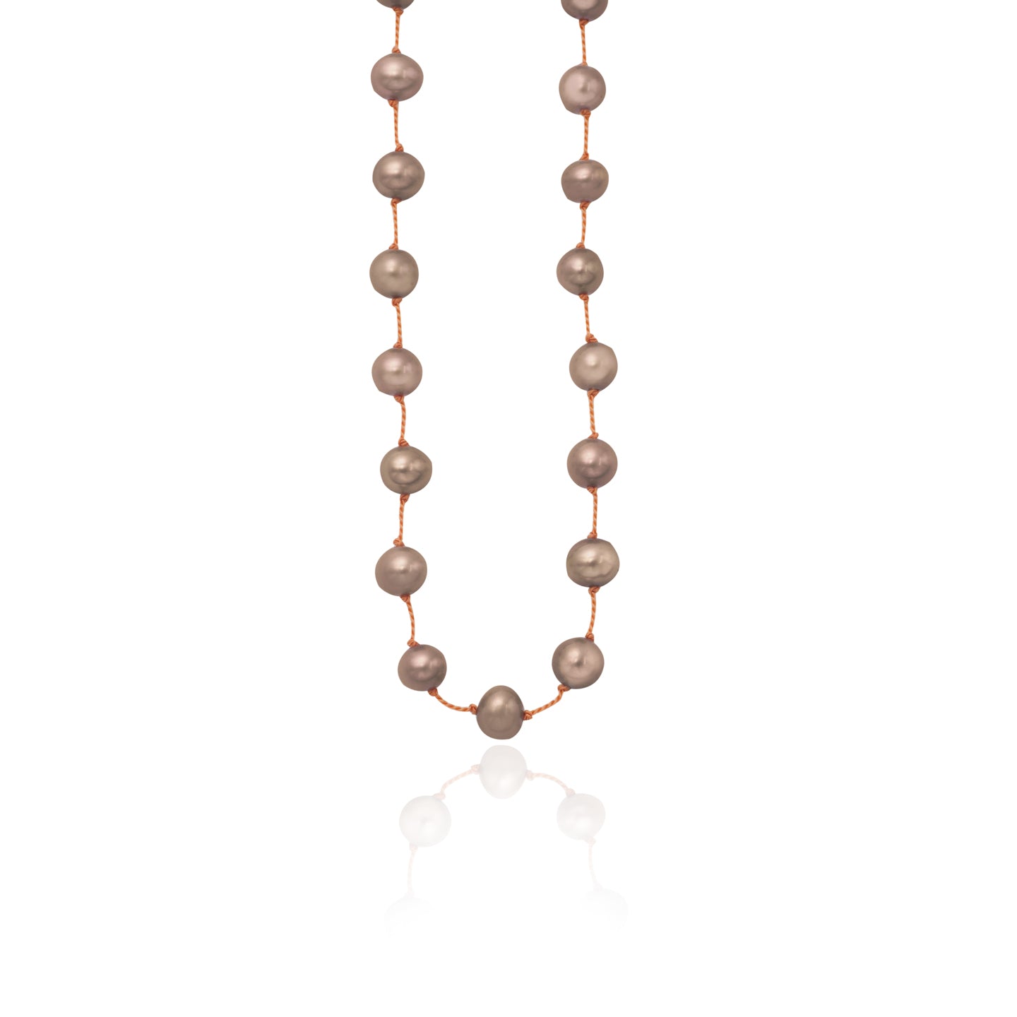 Silver Beady Beat Necklace with Bronze Pearls and 42cm Gold Cord