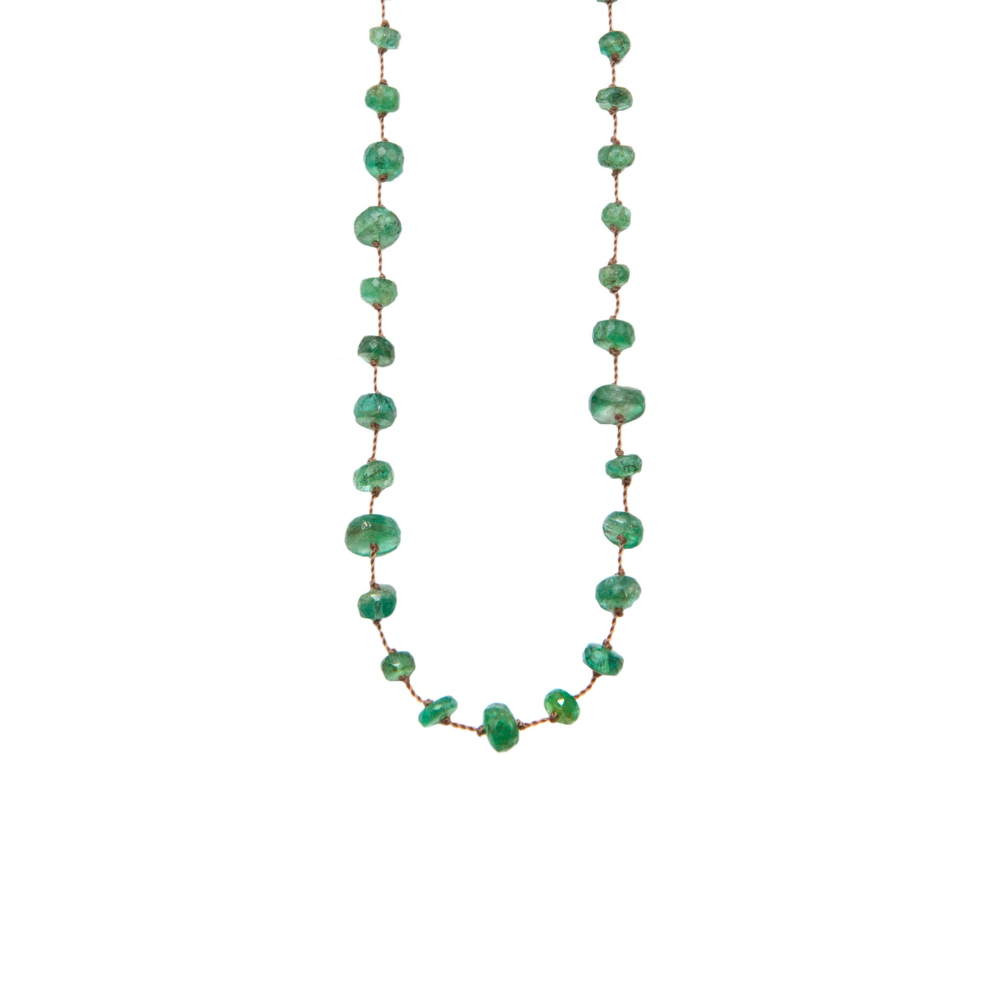 Necklace Beady Beat Fine Yellow Gold K14 with Emeralds and 55cm Beige Cord