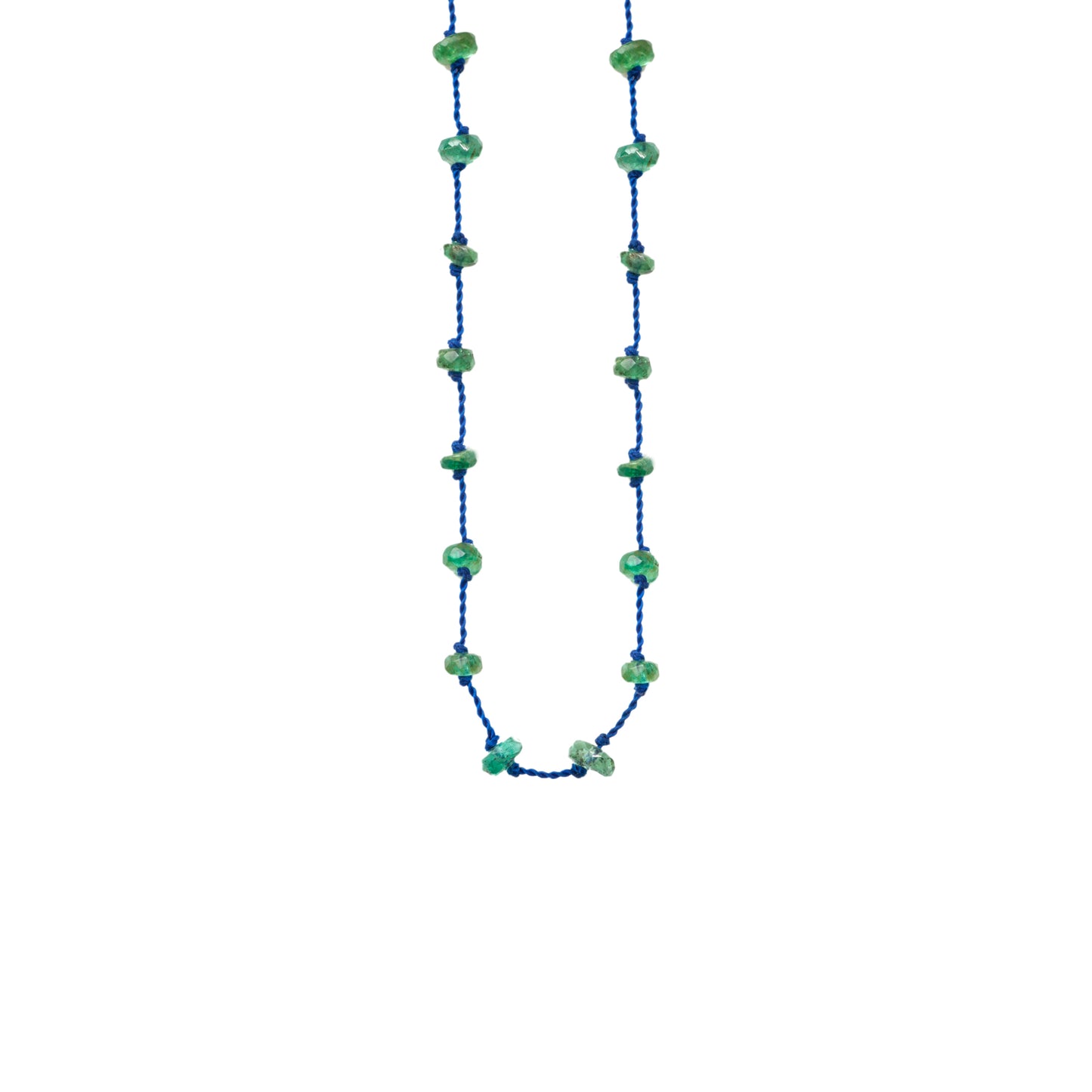 Necklace Beady Beat Fine Yellow Gold K14 with Emeralds and 40cm Blue Cord