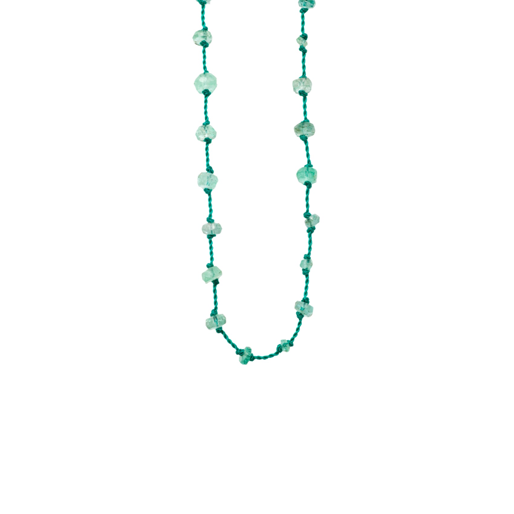 Necklace Beady Beat Fine Yellow Gold K14 with Emeralds and 40cm Green Cord