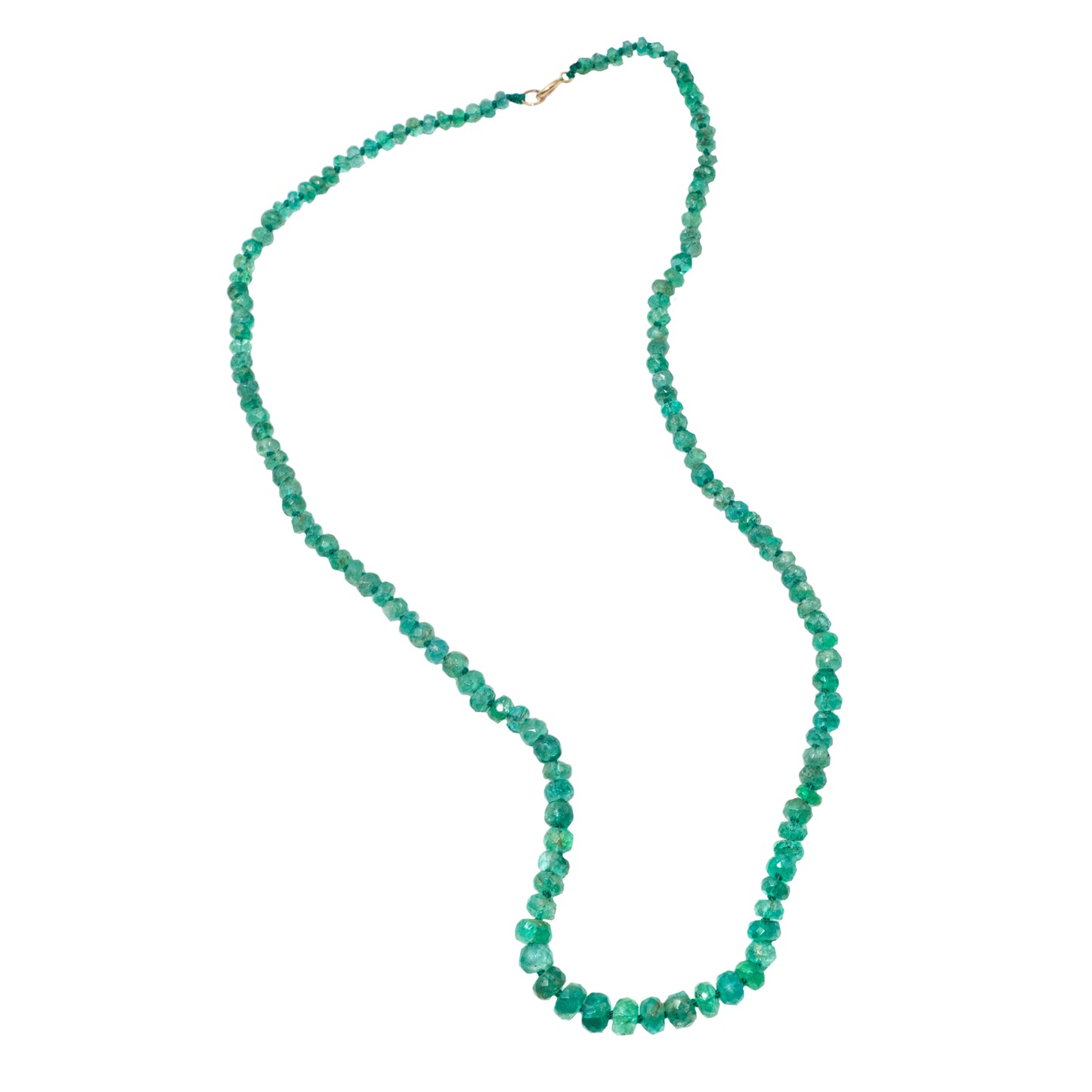 Necklace Beady Beat Fine Yellow Gold K14 with Emeralds and 42cm Green Cord