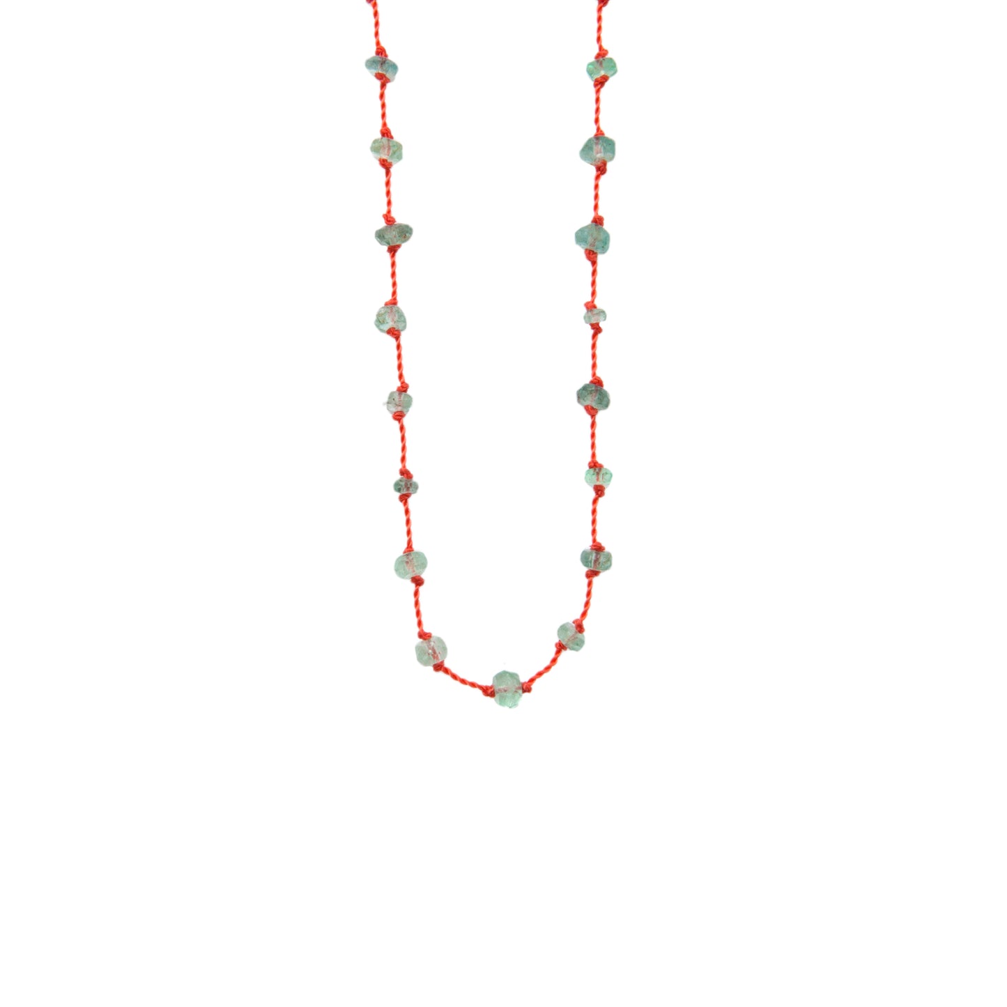 Necklace Beady Beat Fine Yellow Gold K14 with Light Green Emeralds and 42cm Orange Cord