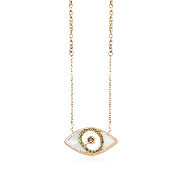 Necklace Matia K14 Gold with Mykonos Enamel, Diamonds and Handmade Clasp and Engraving