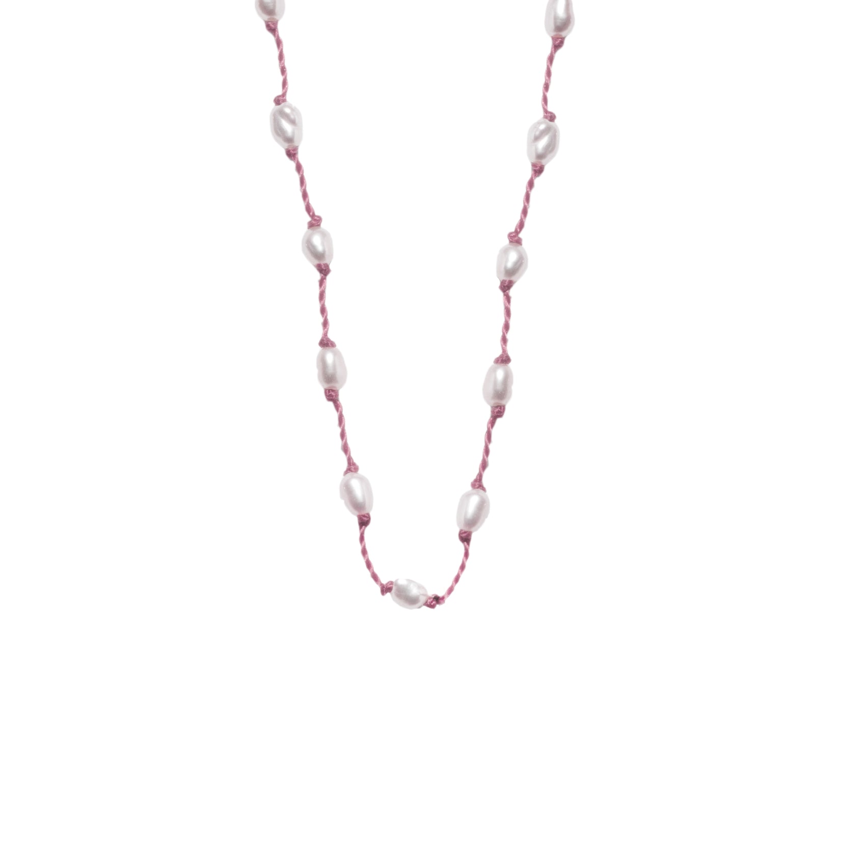 Silver Beady Beat Necklace with Pearl seed Beads and 42cm Pink Cord