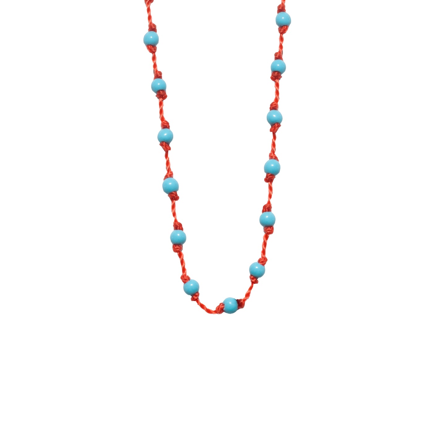 Silver Beady Beat Necklace with Baby Blue Turquoise Beads and 42cm Orange Cord