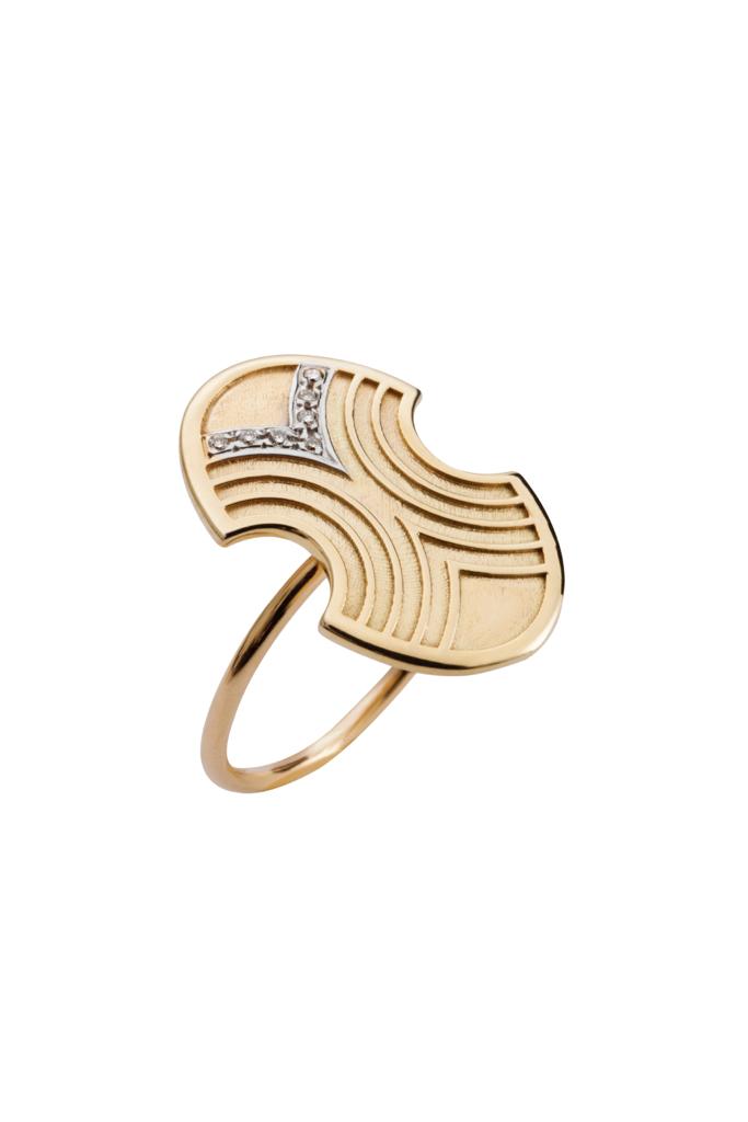 Yellow gold AspiS ring K14 with diamonds, 0,035ct.