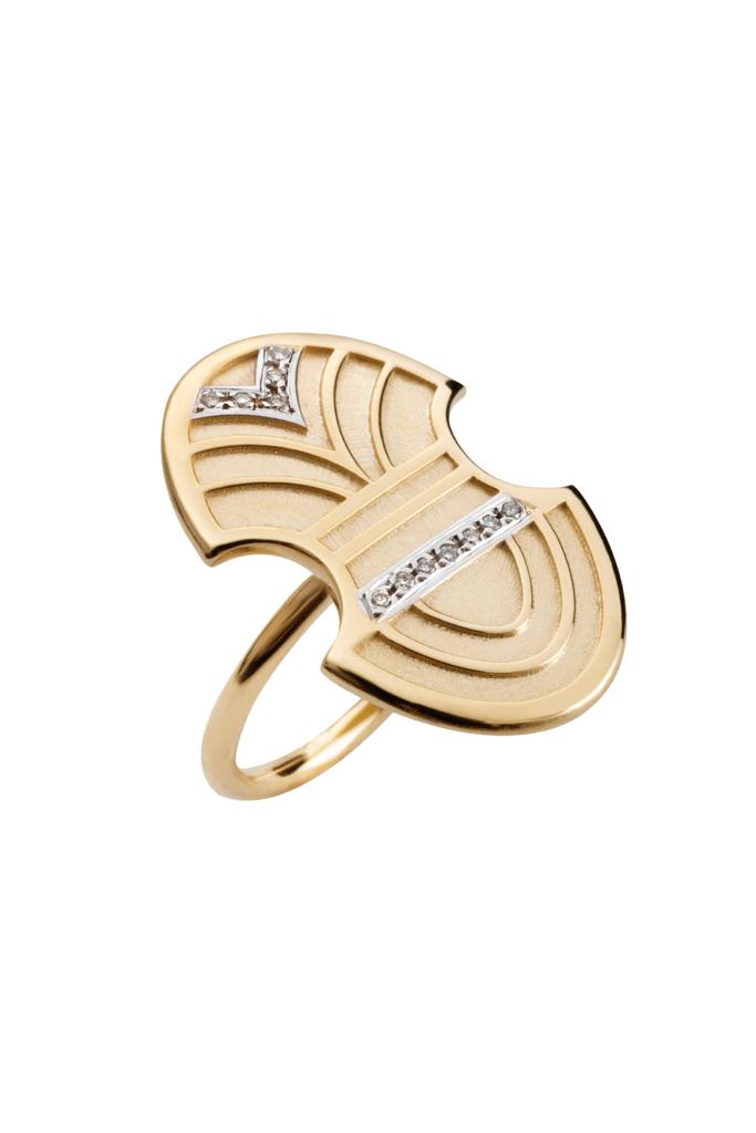 Yellow gold AspiS II ring with diamonds 0,065ct k14