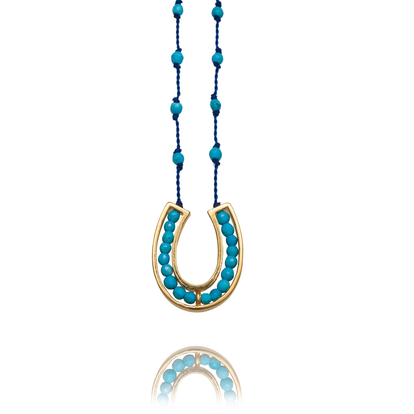 836-yellow gold-horseshoe-baby blue turquoise-blue cord-42