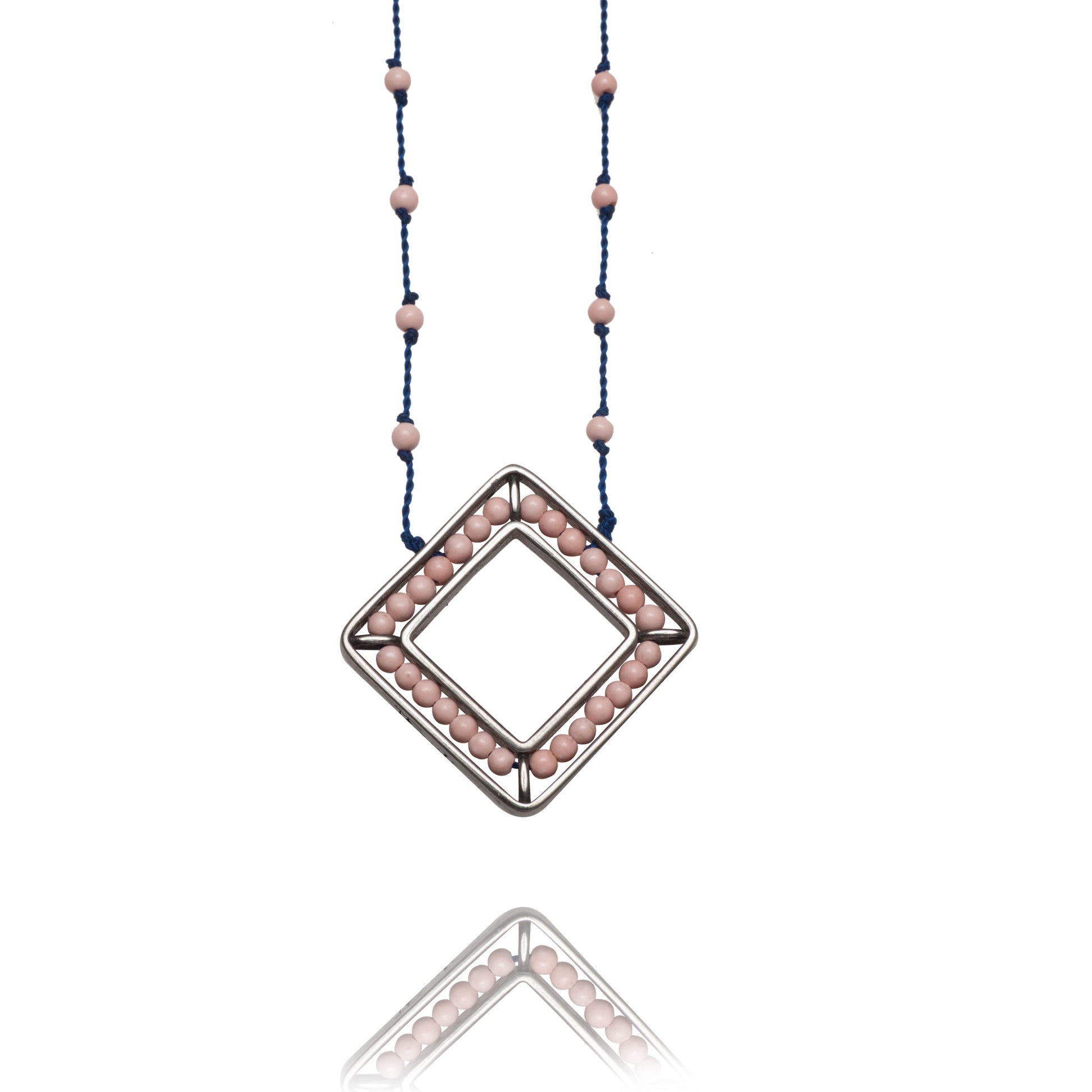 853-black rhodium-rhombus-coral baby pink-blue cord-42