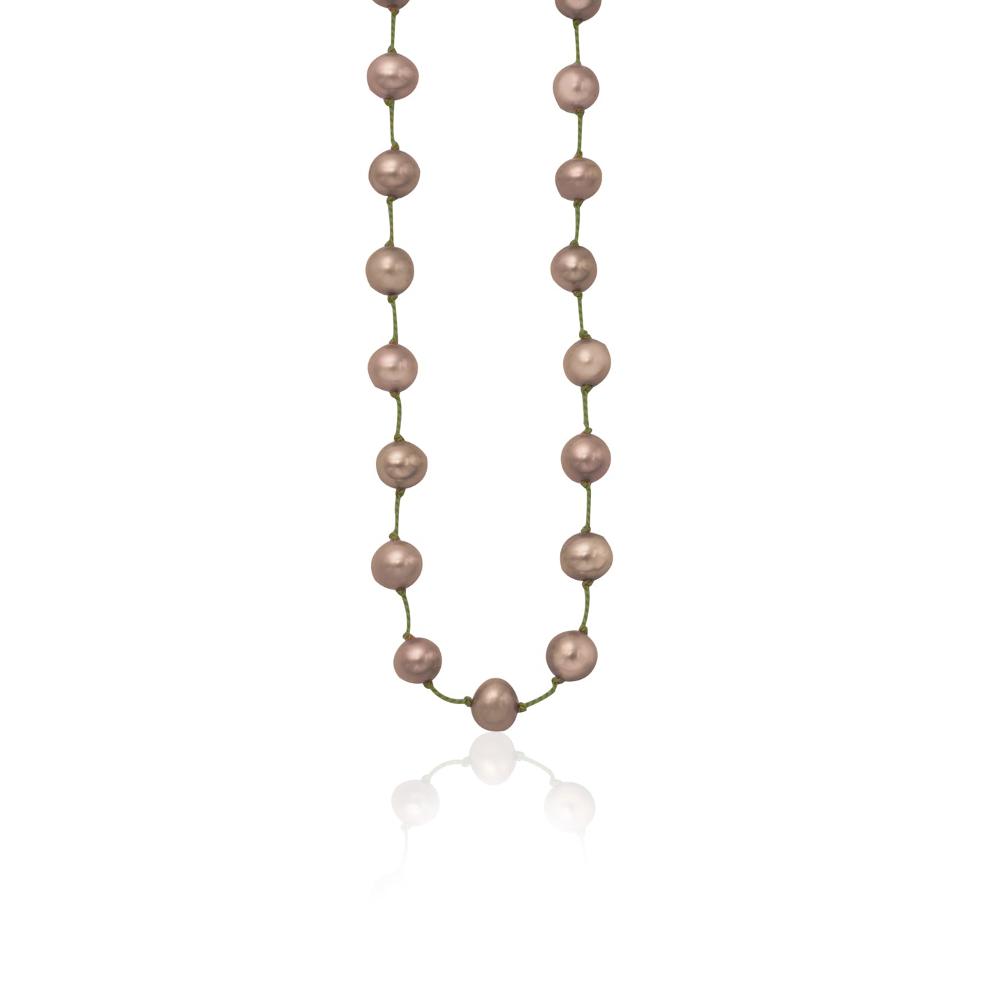 Silver Beady Beat Necklace with Bronze Pearls and 42cm Olive Green Cord