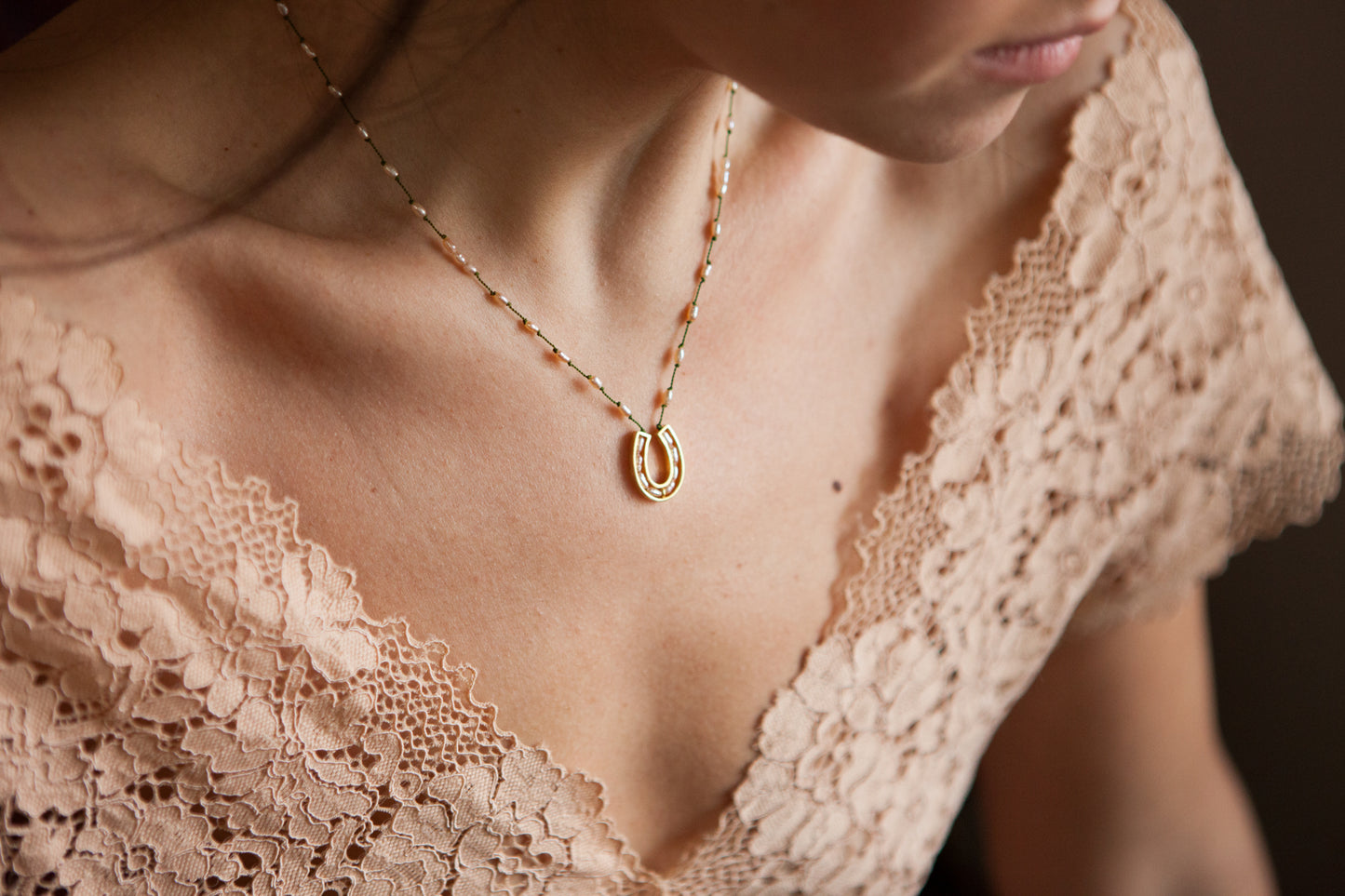 Pendant Necklace Silver Horseshoe with Spinel Beads