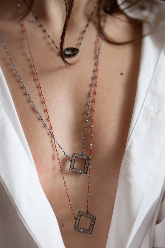 Silver Beady Beat Necklace with Lapis Lazuli Beads and 42cm Yellow Cord