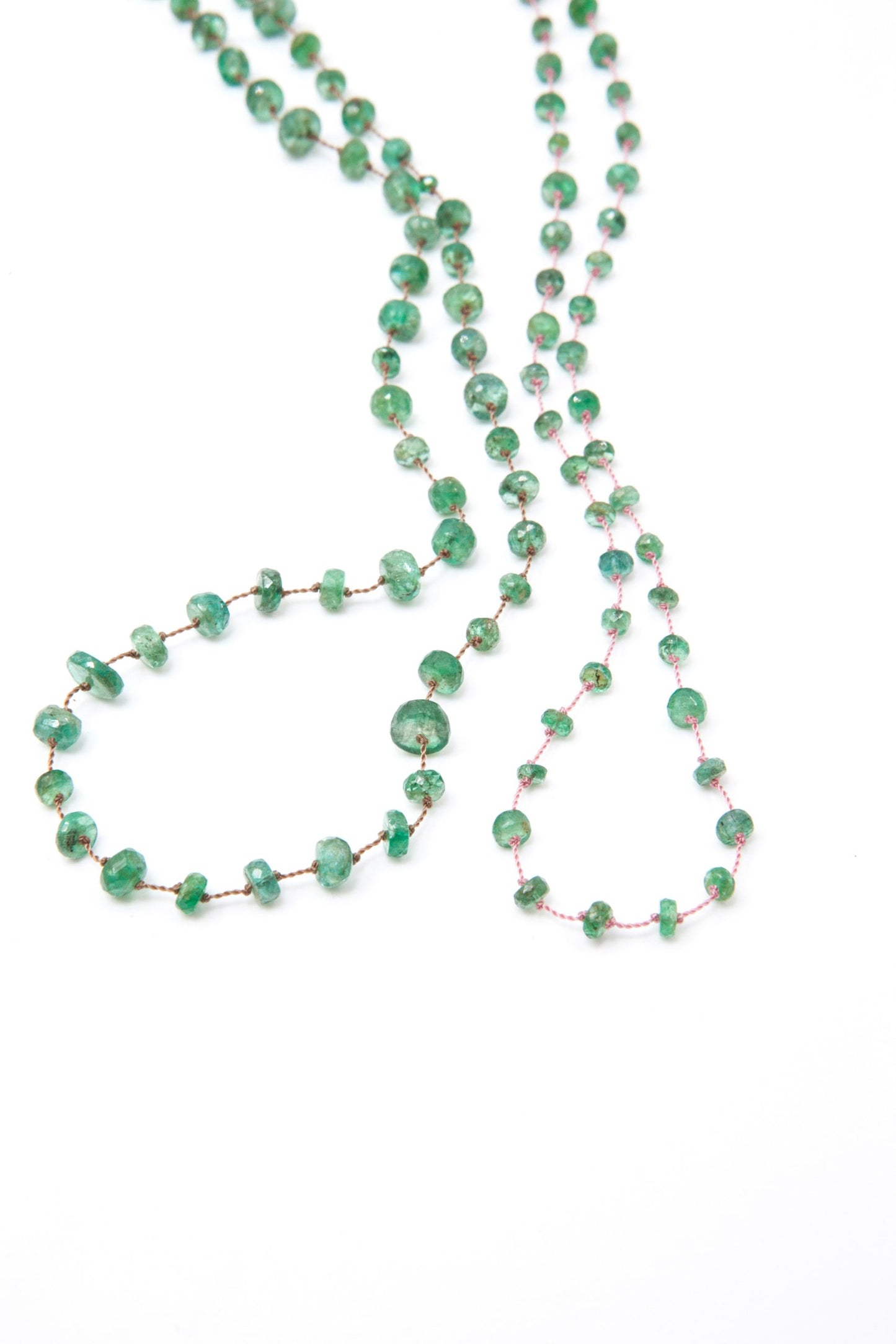 Necklace Beady Beat Fine Yellow Gold K14 with Emeralds and 42cm Green Cord