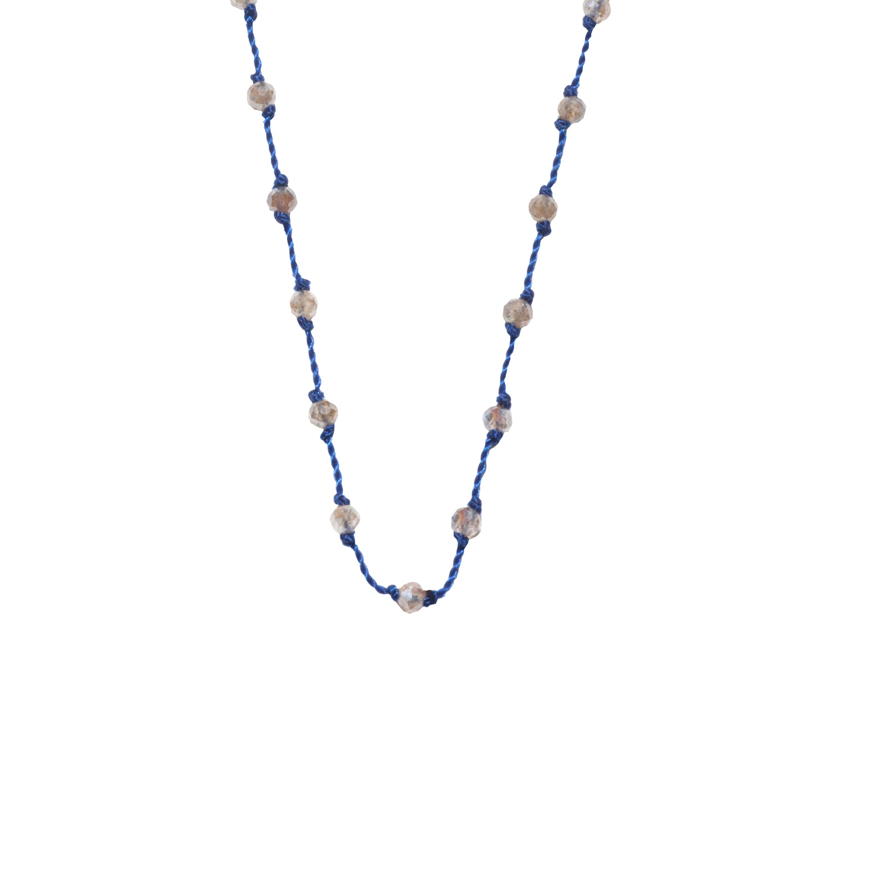 Silver Beady Beat Necklace with Labradorite Beads and 42cm Blue Cord