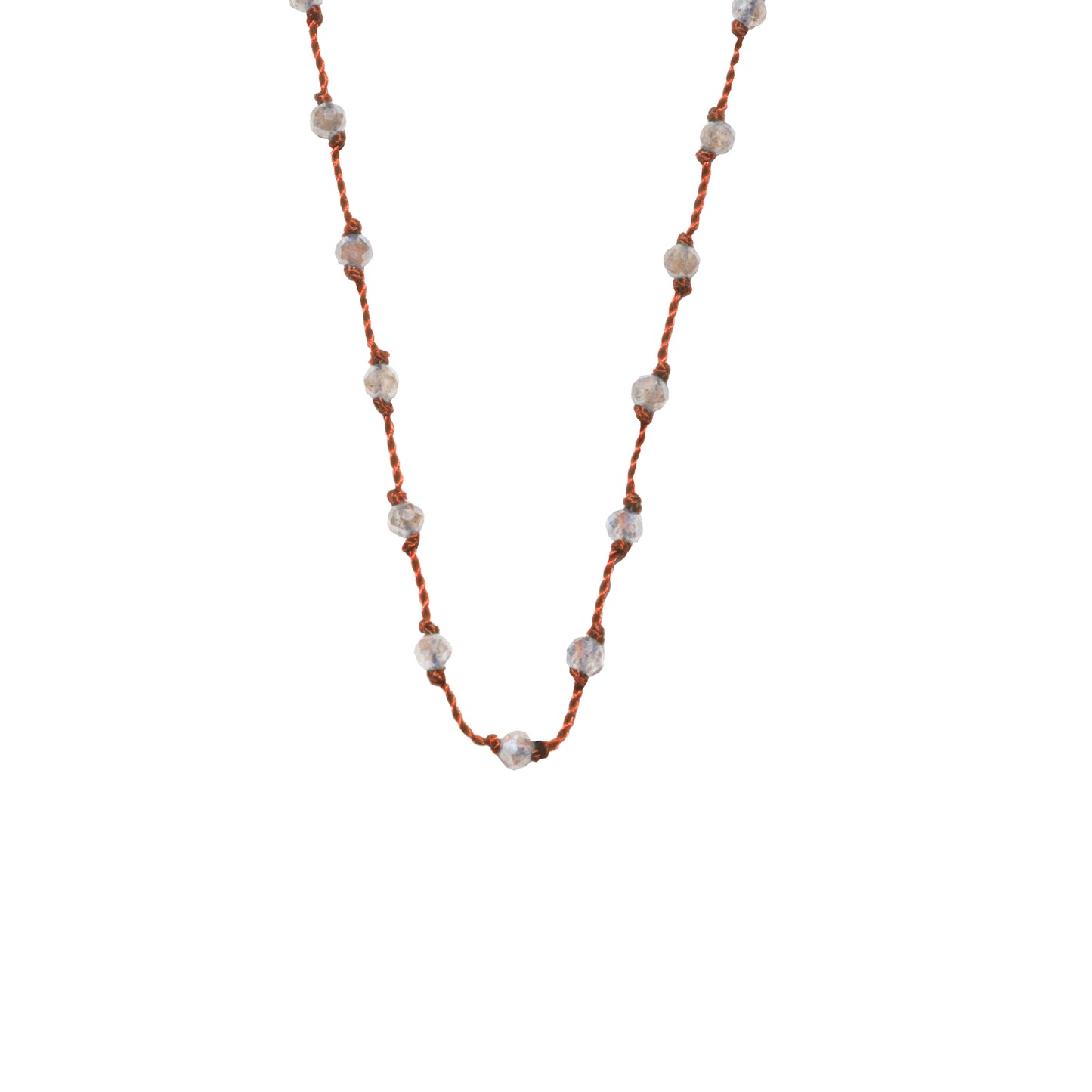 Silver Beady Beat Necklace with Labradorite Beads and 42cm Garnet Cord