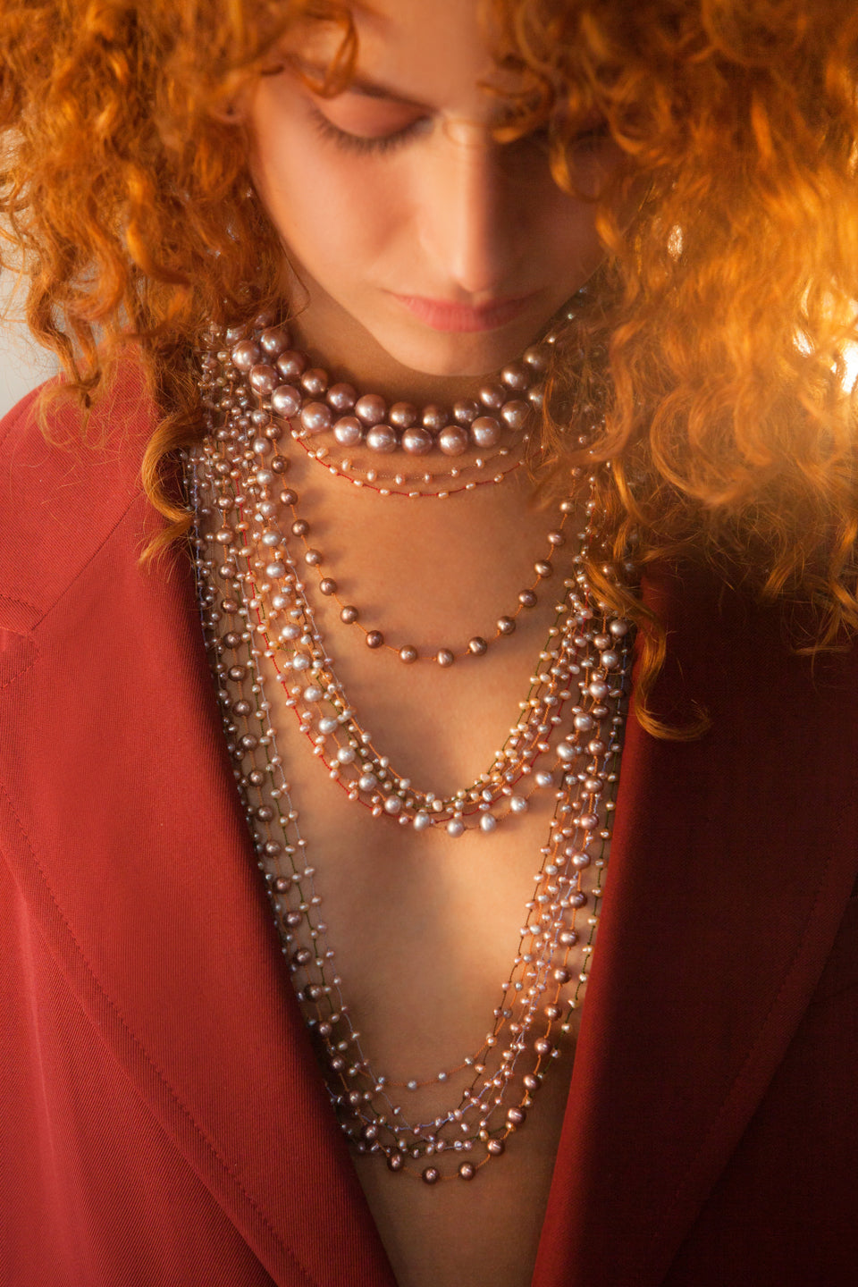 Silver Beady Beat Necklace with Baroque Pearl Beads and 42cm Garnet Cord