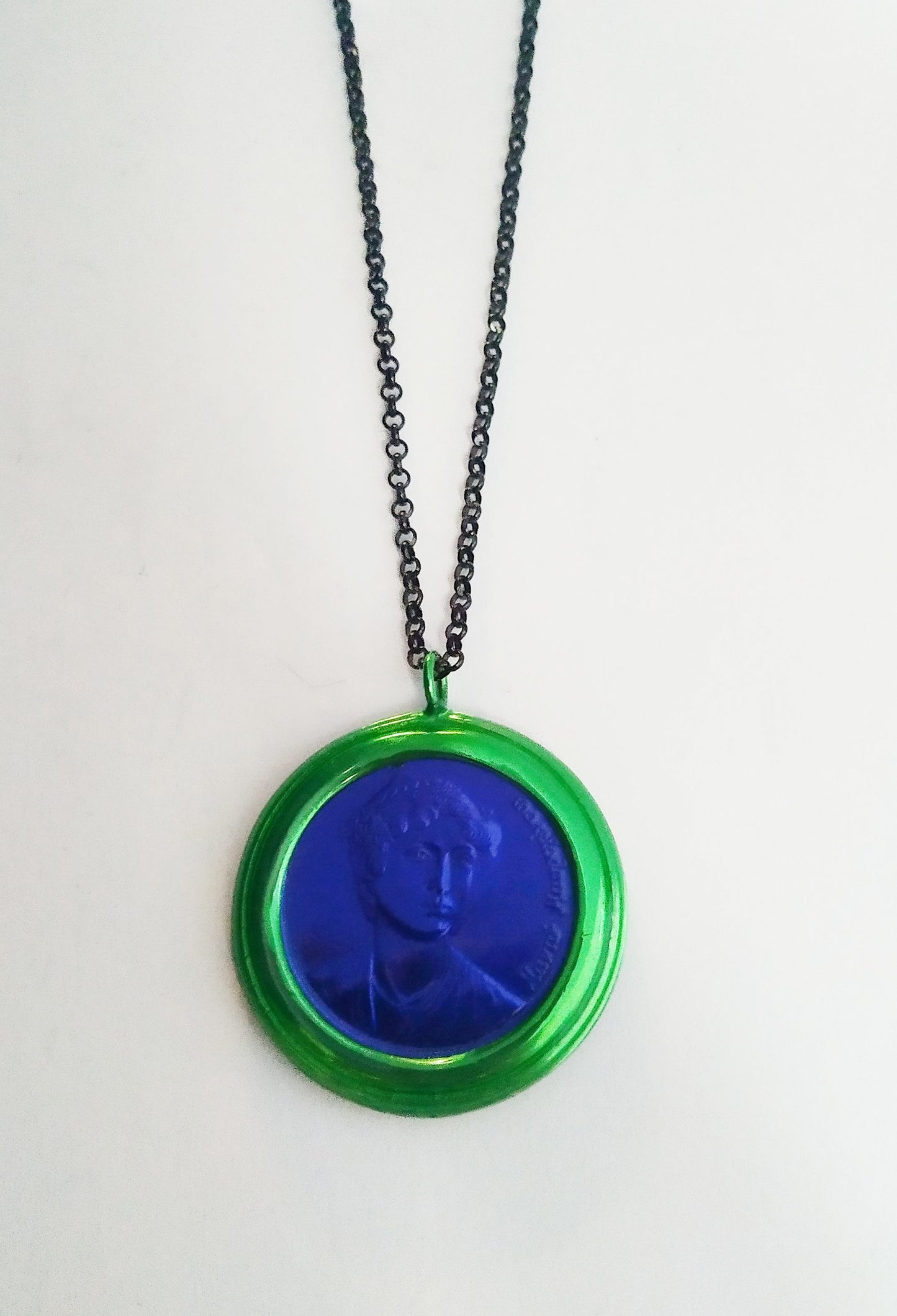 Necklace Money-Money With Enameled Medium Double Circle Coin and 45cm Sterling Silver Chain