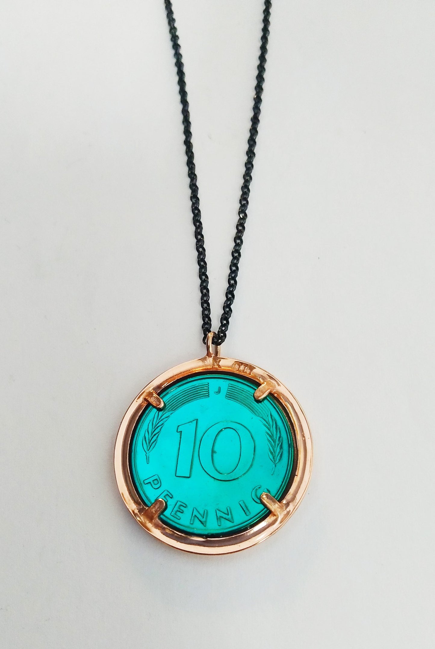 Necklace Money-Money With Enameled Medium Double Circle Coin and 45cm Sterling Silver Chain