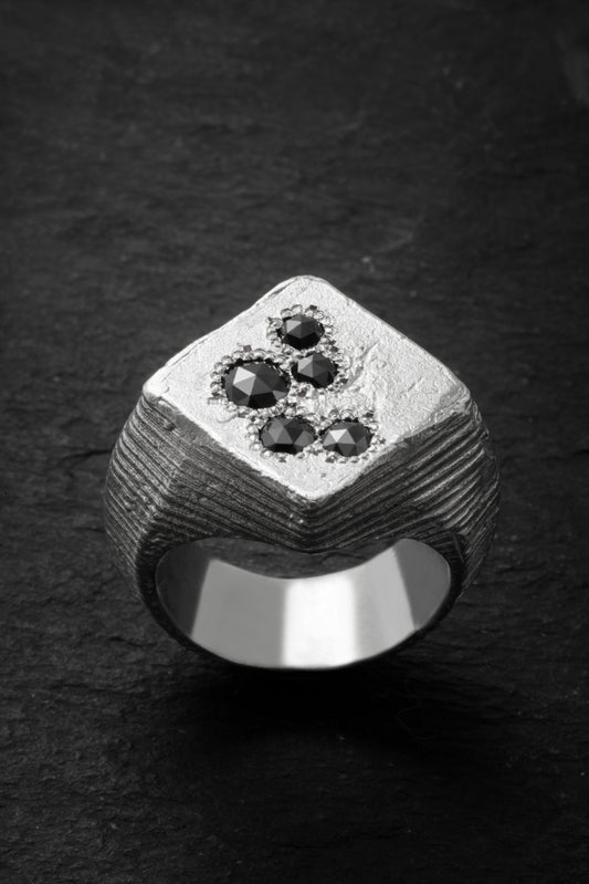 Sterling Silver Rhombus Ring 117M with Diamonds