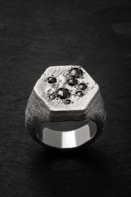 Sterling Silver Hexagonal Ring 117M with Diamonds