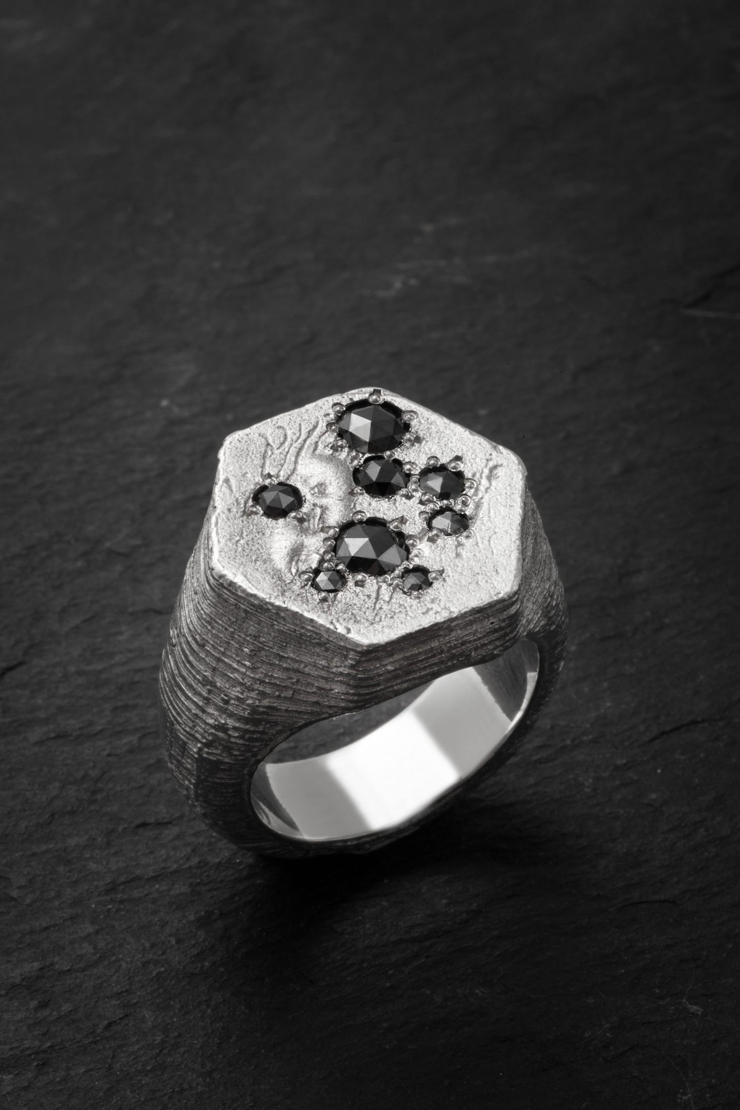 Sterling Silver Hexagonal Ring 117M with Diamonds