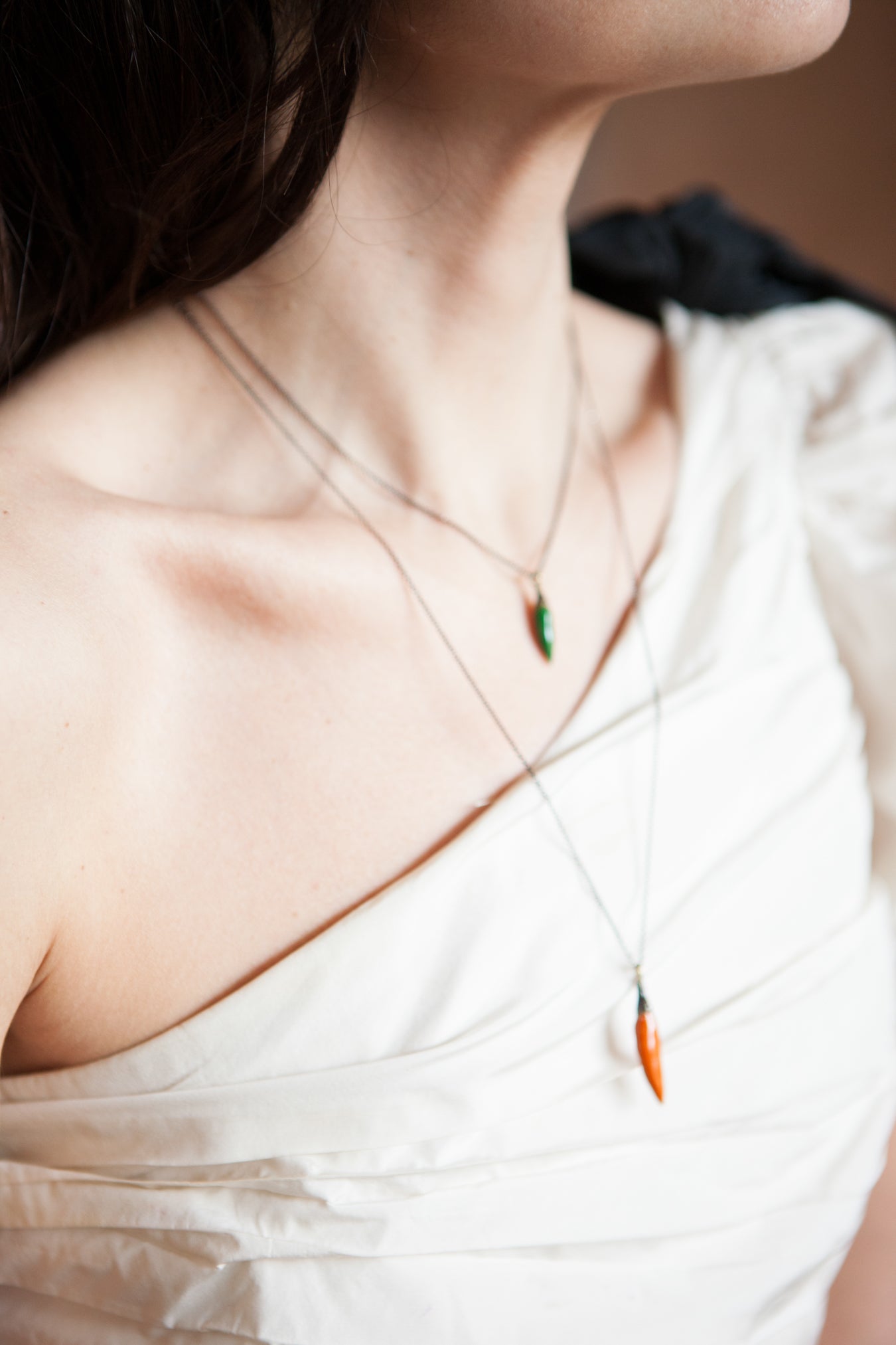 Necklace Soo Hot Chili with Medium Green Pepper and Antique Chain