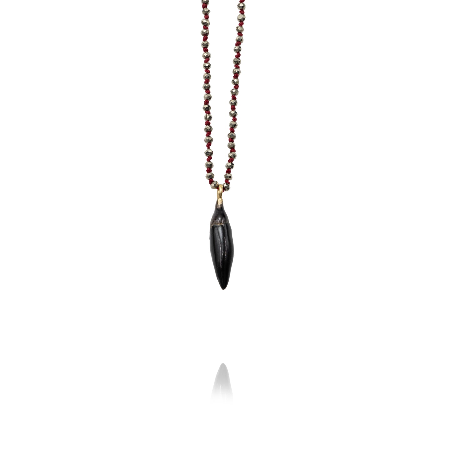Necklace Soo Hot Chili with Small Black Pepper, Pyrite beads and Red cord