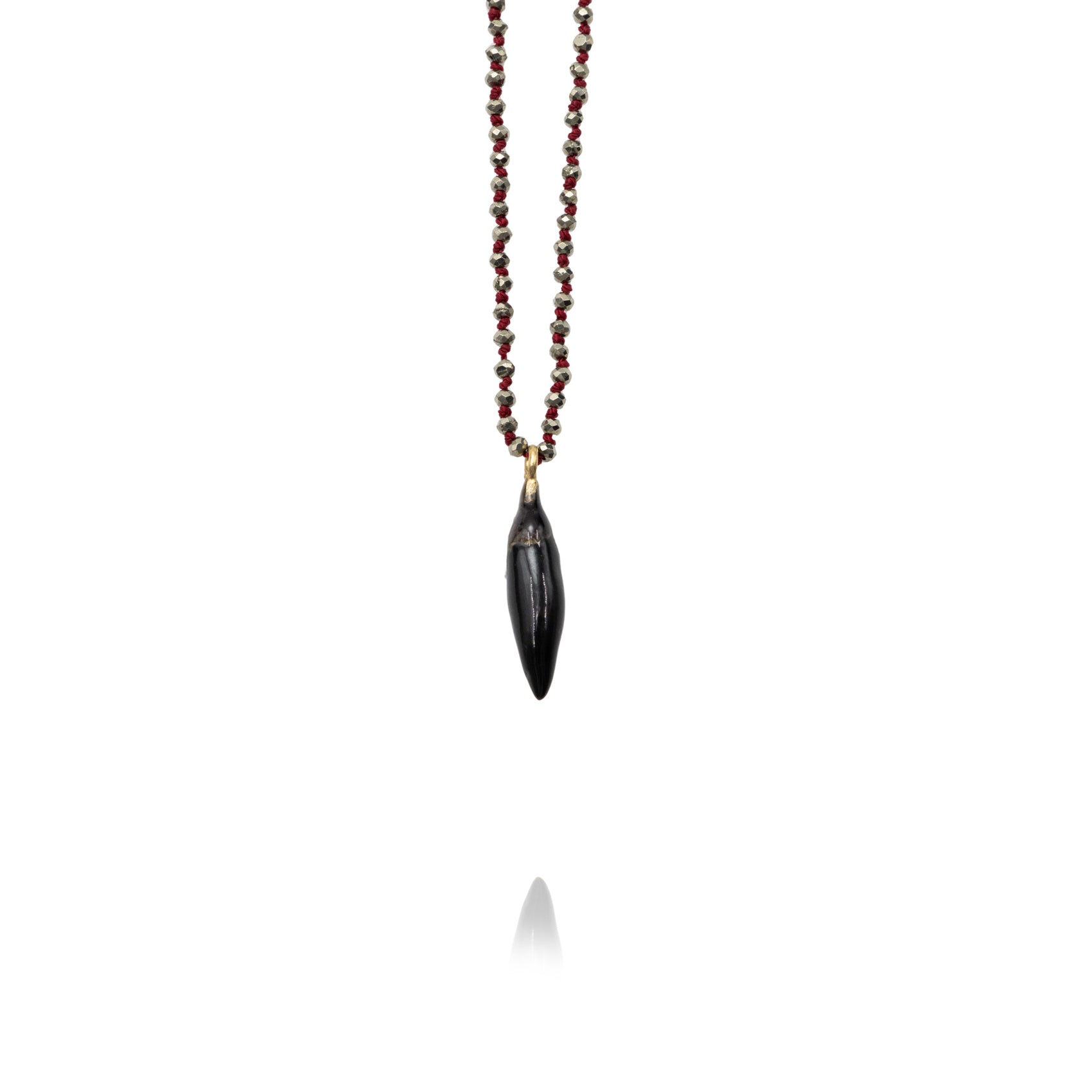 Necklace Soo Hot Chili with Small Black Pepper, Pyrite beads and Red cord